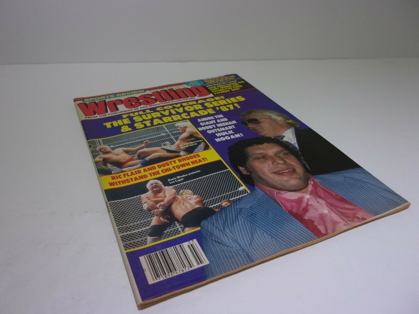 Sports Preview Wrestling magazine from March 1988 featuring Andre The Giant and Ric Flair on the cover. The issue showcases iconic wrestlers and captures the essence of 1980s wrestling culture. Perfect collectible for vintage magazine enthusiasts and wrestling fans.
