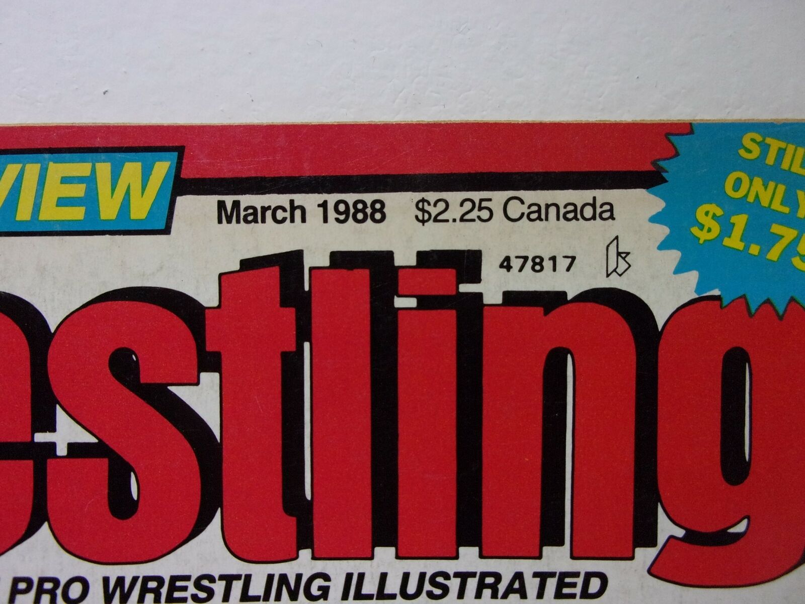 Top section of Sports Preview Wrestling magazine highlighting the date March 1988, with pricing details for Canada and the US.