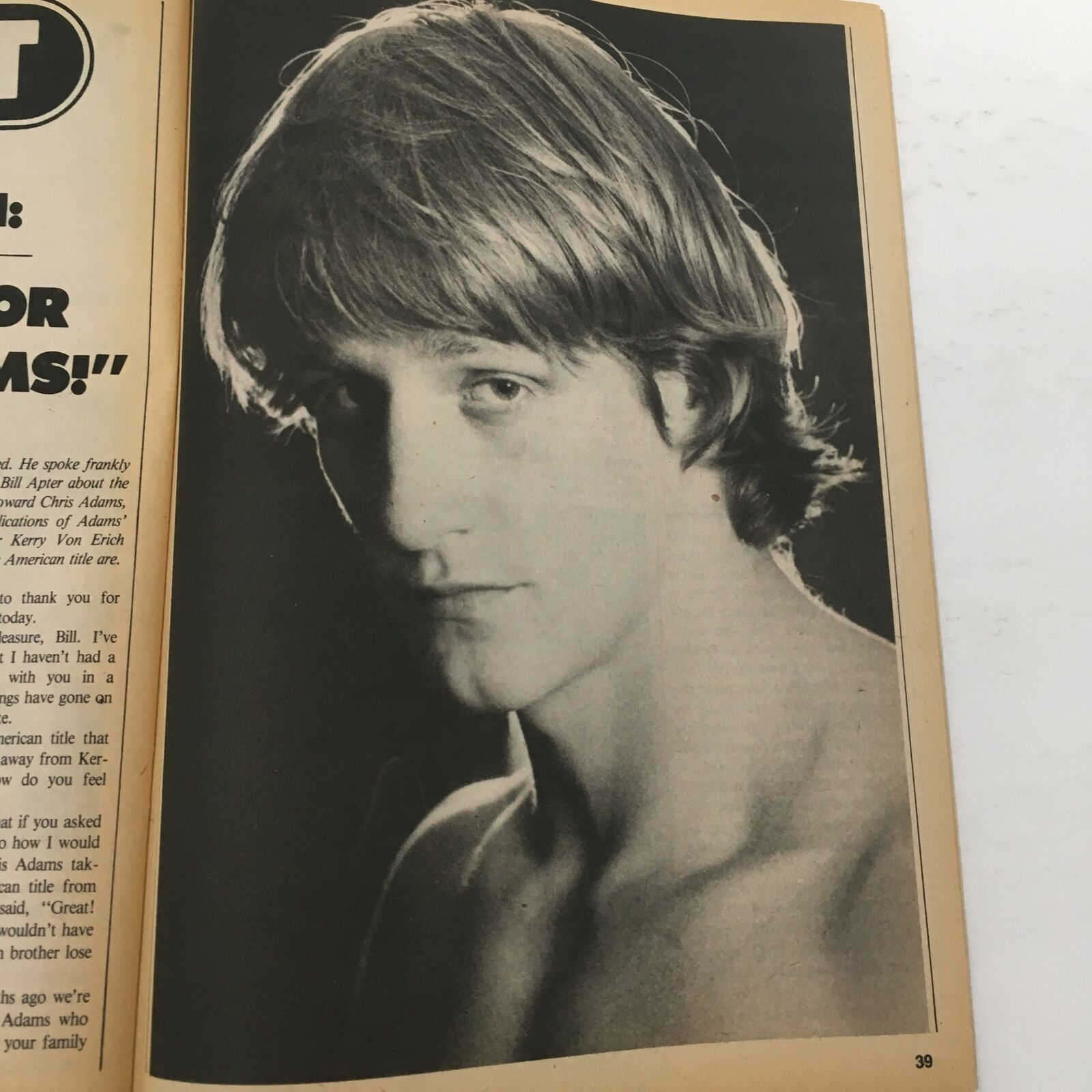 Inside Wrestling Magazine June 1985 featuring a portrait photograph of wrestler Chris Adams, highlighting his youthful appearance and wrestling persona.