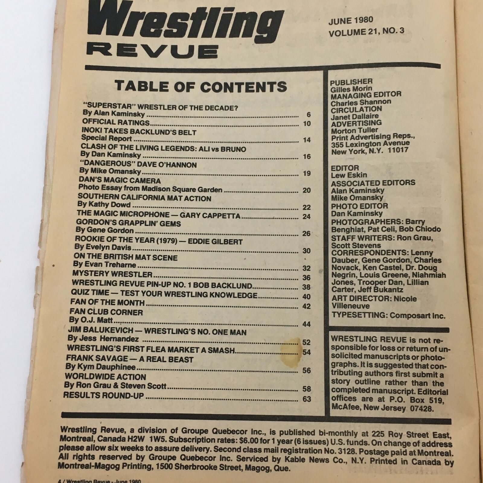 Wrestling Revue Magazine June 1980 Bruno Sammartino vs Muhammad Ali Feature