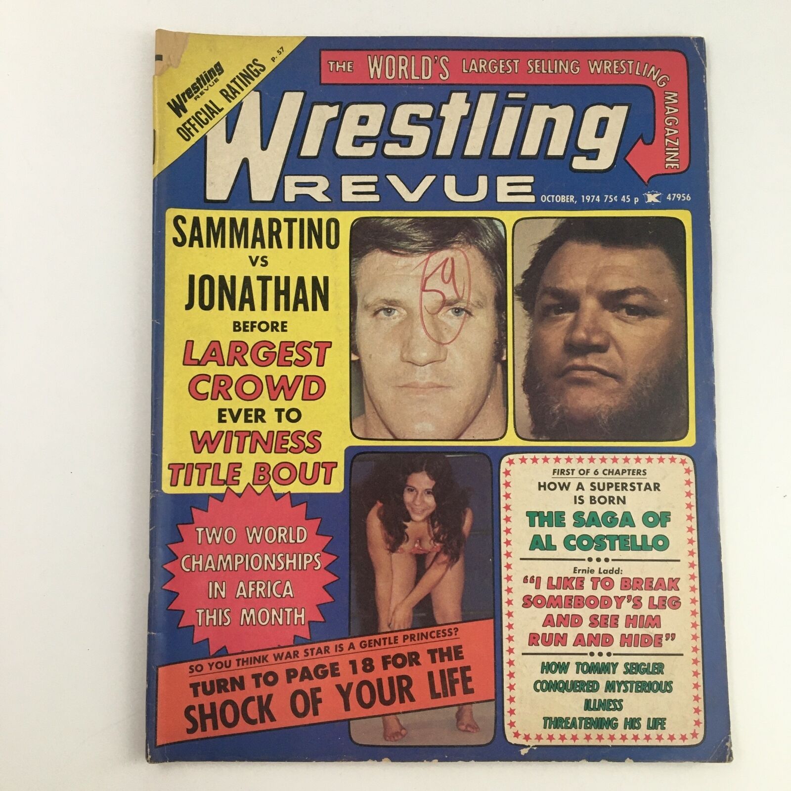 Wrestling Revue Magazine October 1974 Bruno Sammartino vs Jonathan No Label