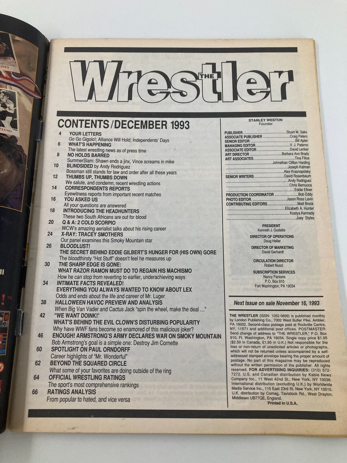 The Wrestler Magazine December 1993 Lex Luger and Matt Osborne No Label