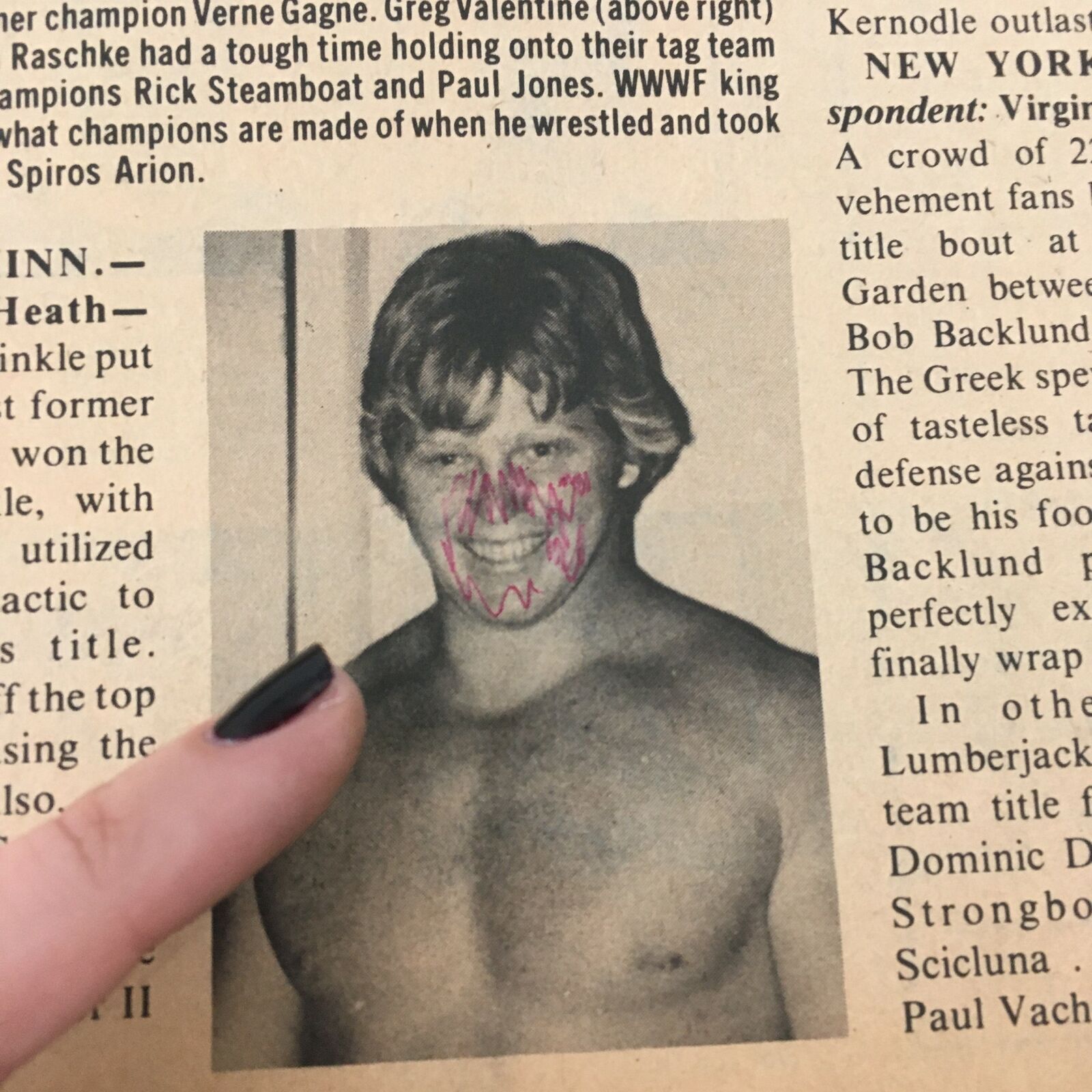 Black and white photo in The Wrestler Magazine November 1978 showcasing a young wrestler, illustrating the culture and personalities of the wrestling era.