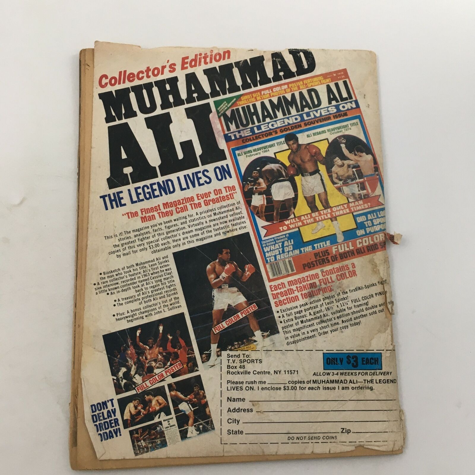 Back cover of The Wrestler Magazine November 1978 advertising a collector's edition of Muhammad Ali, reflecting the era of sports collectibles and promotions.