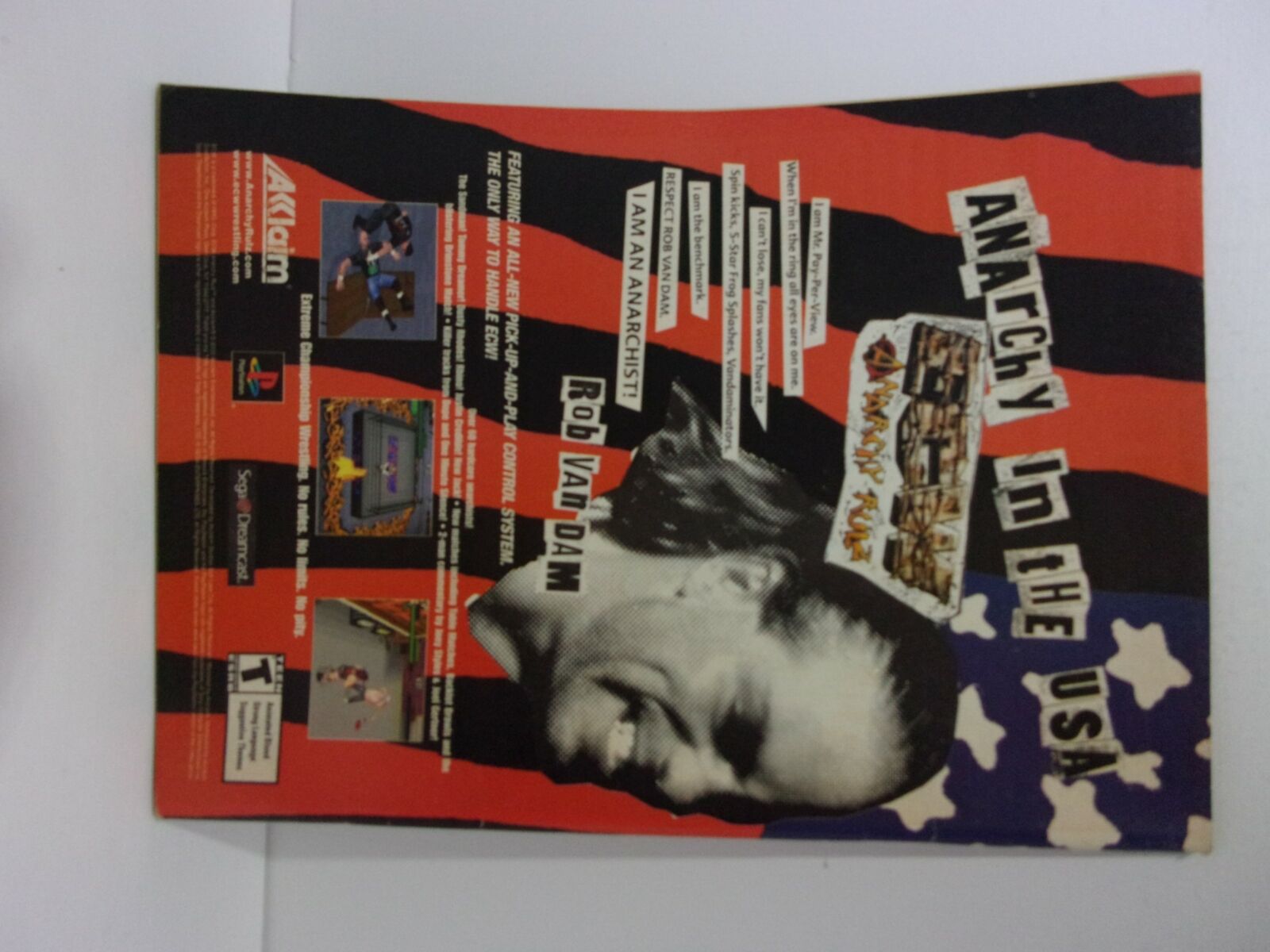 Back cover of Inside Wrestling Magazine, December 2000 issue featuring an advertisement for 'Anarchy in the USA' with Rob Van Dam.