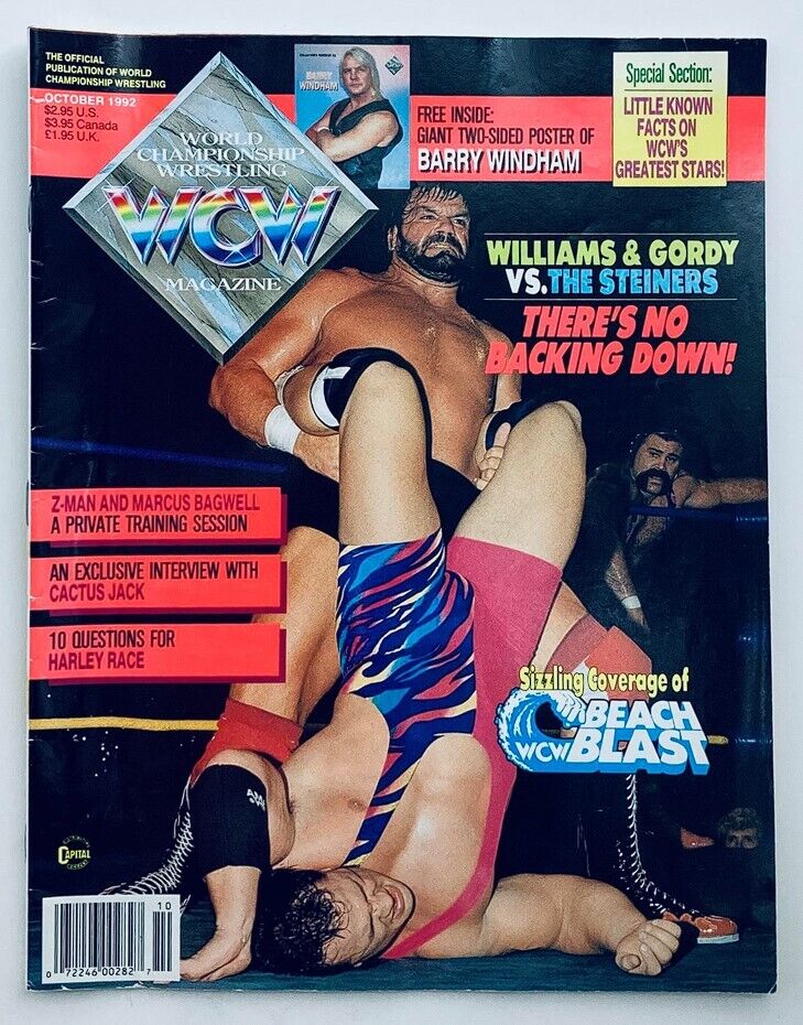 WCW Wrestling Magazine October 1992 Williams & Gordy vs The Steiners w Poster