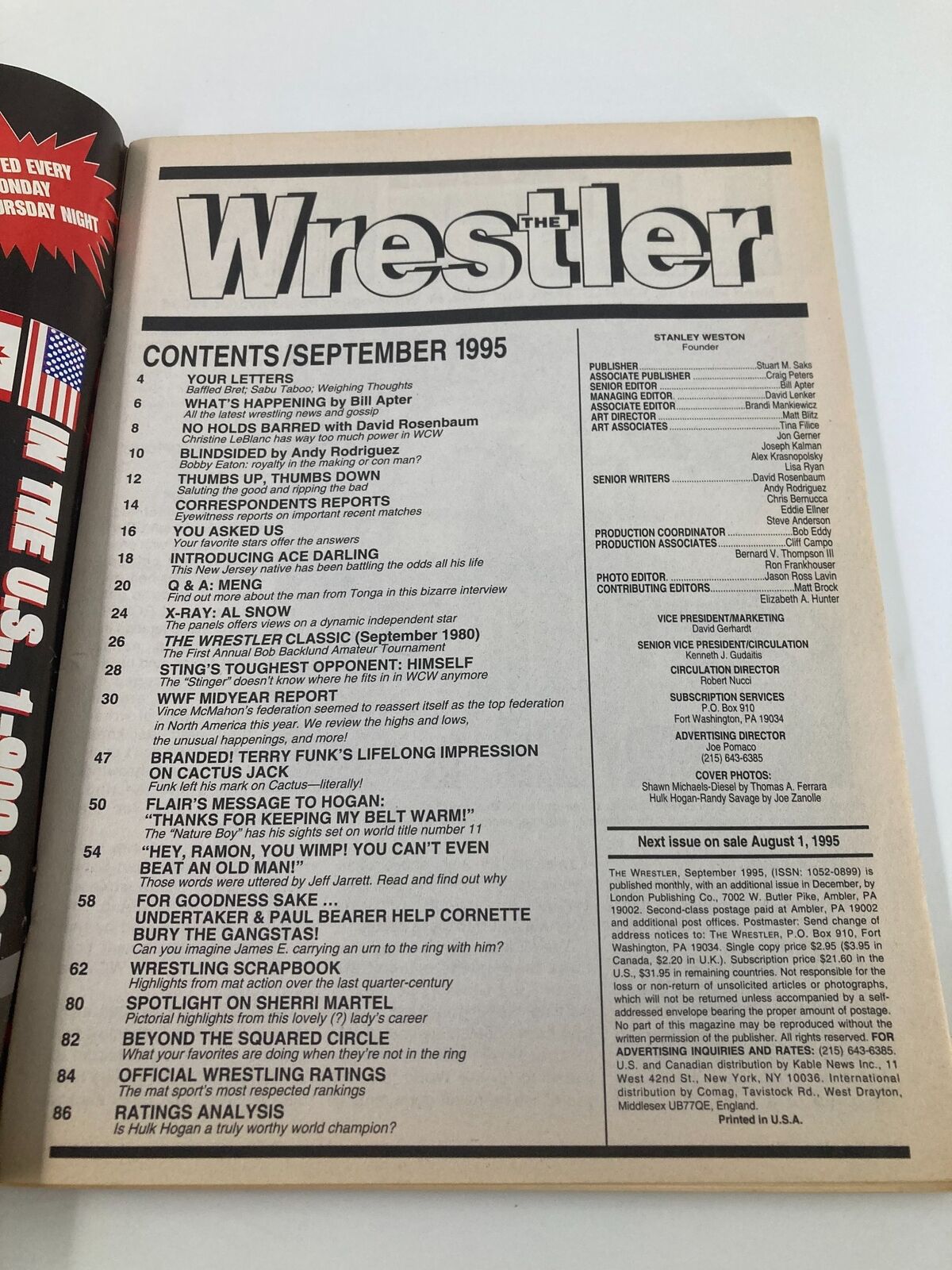 The Wrestler Magazine September 1995 Bret Hart, Shawn Michaels No Label