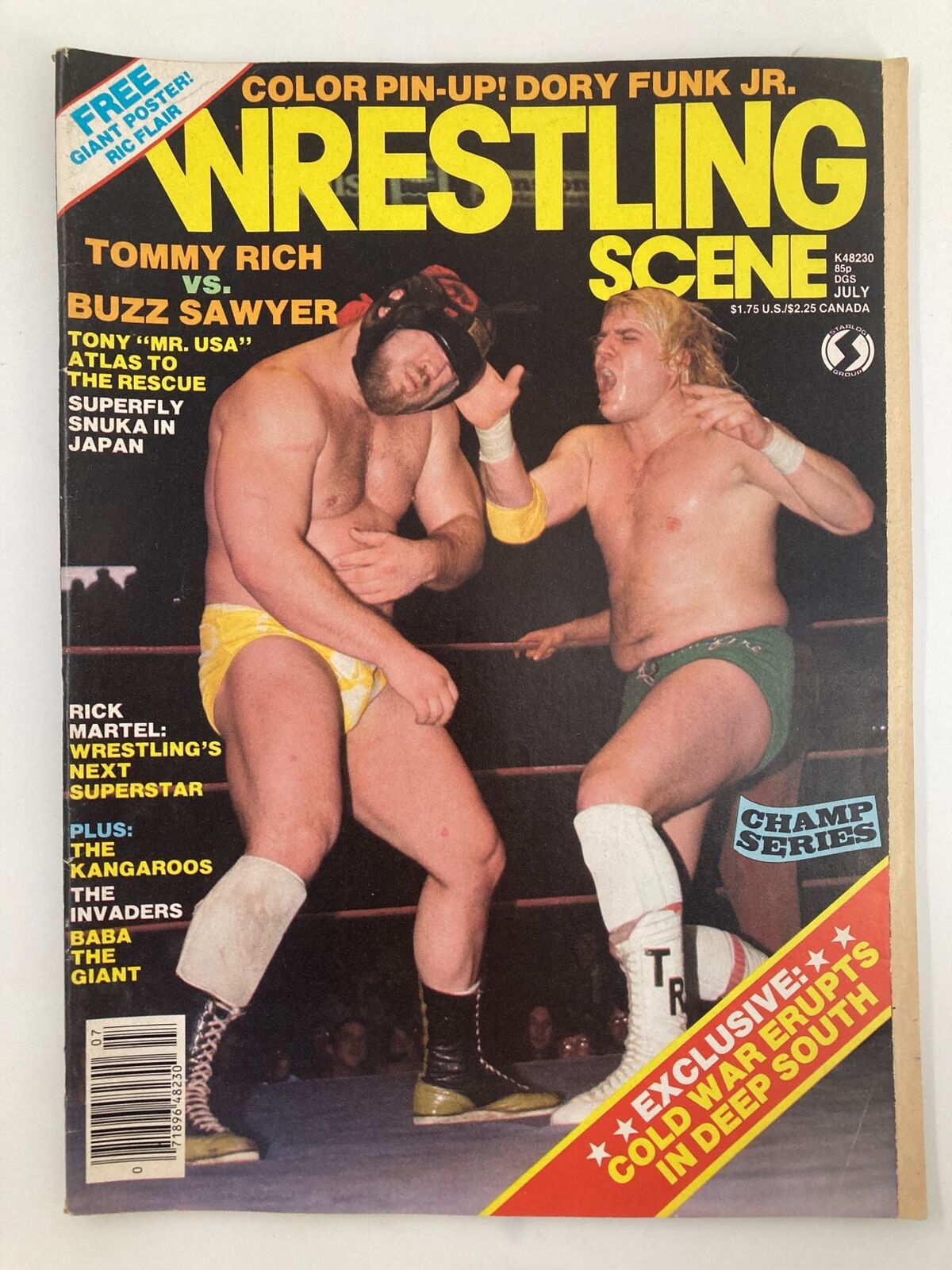 VTG Wrestling Scene Magazine July Tommy Rich vs Buzz Sawyer w Poster No Label