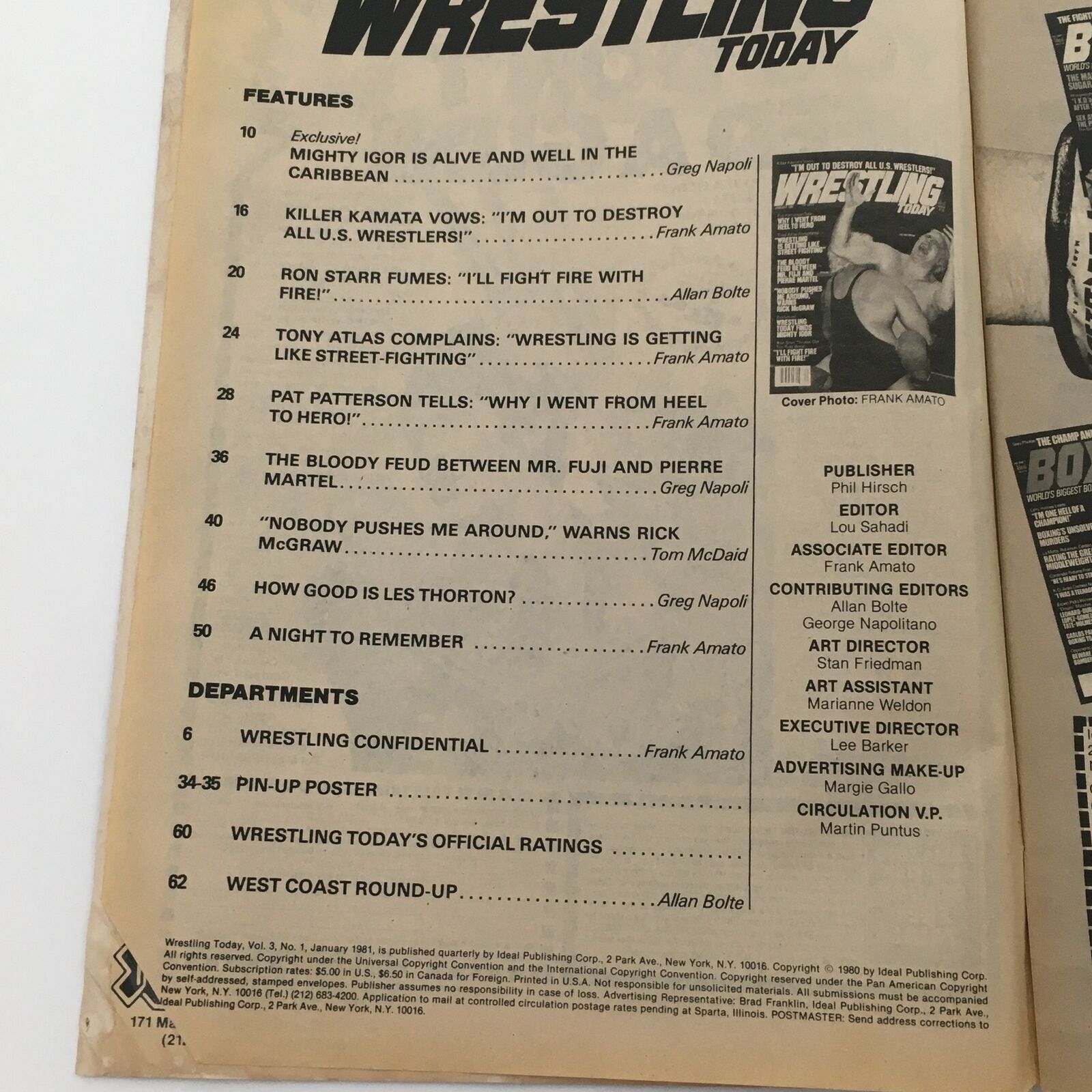 Wrestling Today Magazine January 1981 Pat Patterson Cover and Tony Atlas Feature