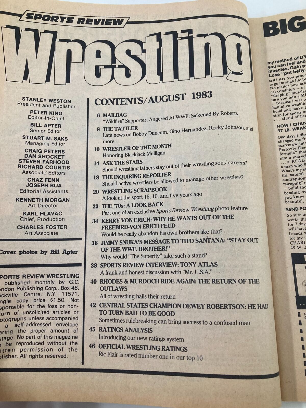 VTG Sports Review Wrestling August 1983 Terry Gordy Michael Hayes Buddy Roberts