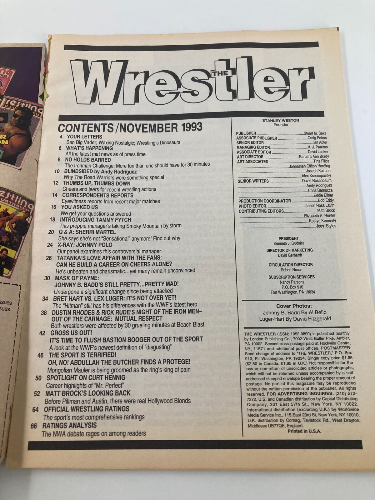 The Wrestler Magazine November 1993 Bret Hart vs Lex Luger No Label