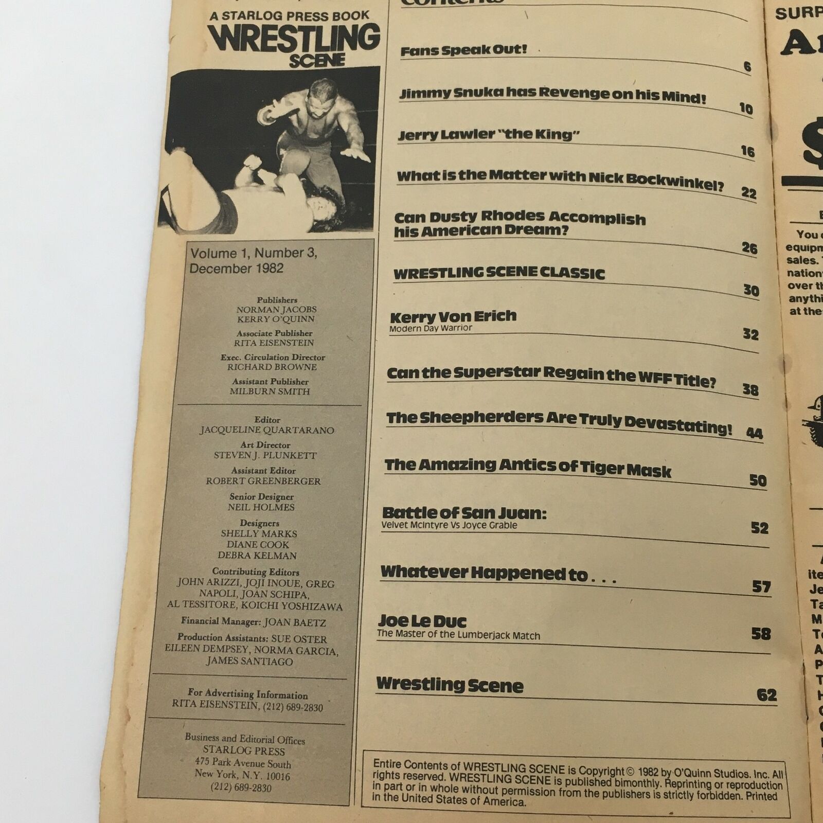 Wrestling Scene Magazine December 1982 Vol 1 #3 Kerry Von Erich Future Champion