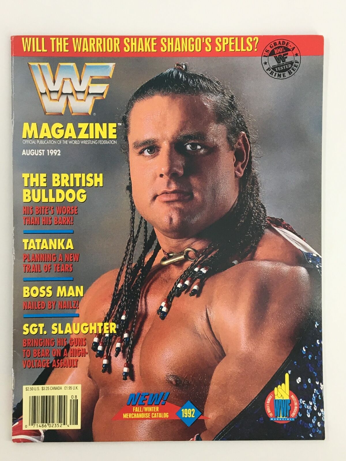 VTG WWF Magazine August 1992 The British Bulldog, Tatanka and Sgt. Slaughter