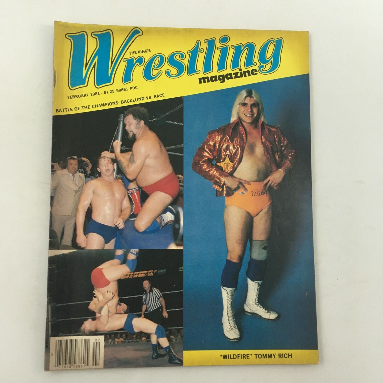 The Ring's Wrestling Magazine February 1981 cover featuring Bob Backlund vs Harley Race, with images of wrestlers in action, including Wildfire Tommy Rich.