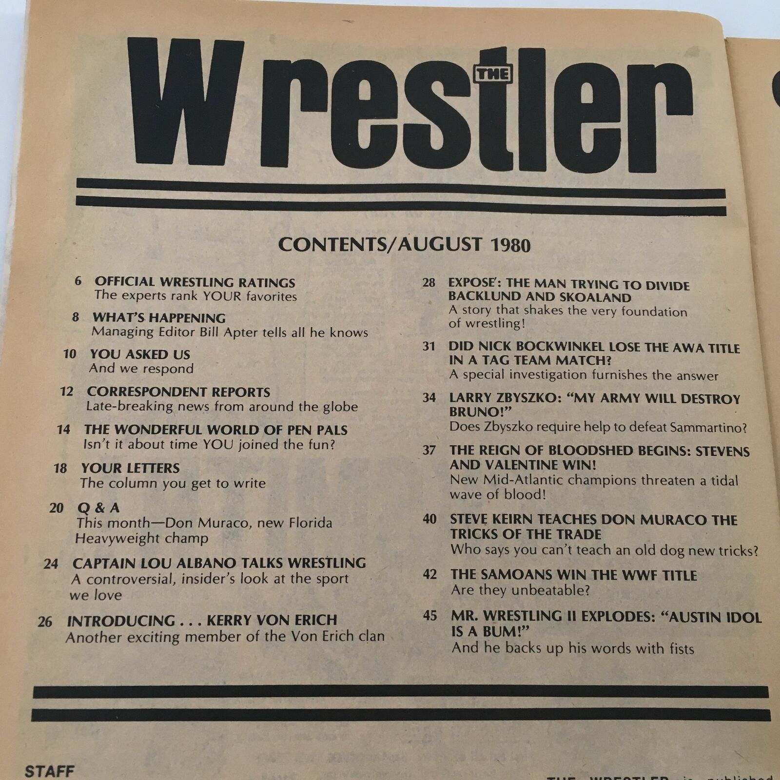 WWF The Wrestler Magazine August 1980 Larry Zbyszko and Hulk Hogan, No Label