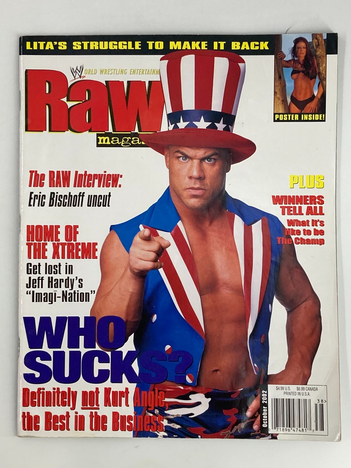 WWE Raw Magazine October 2002 Kurt Angle and Jeff Hardy w Poster No Label