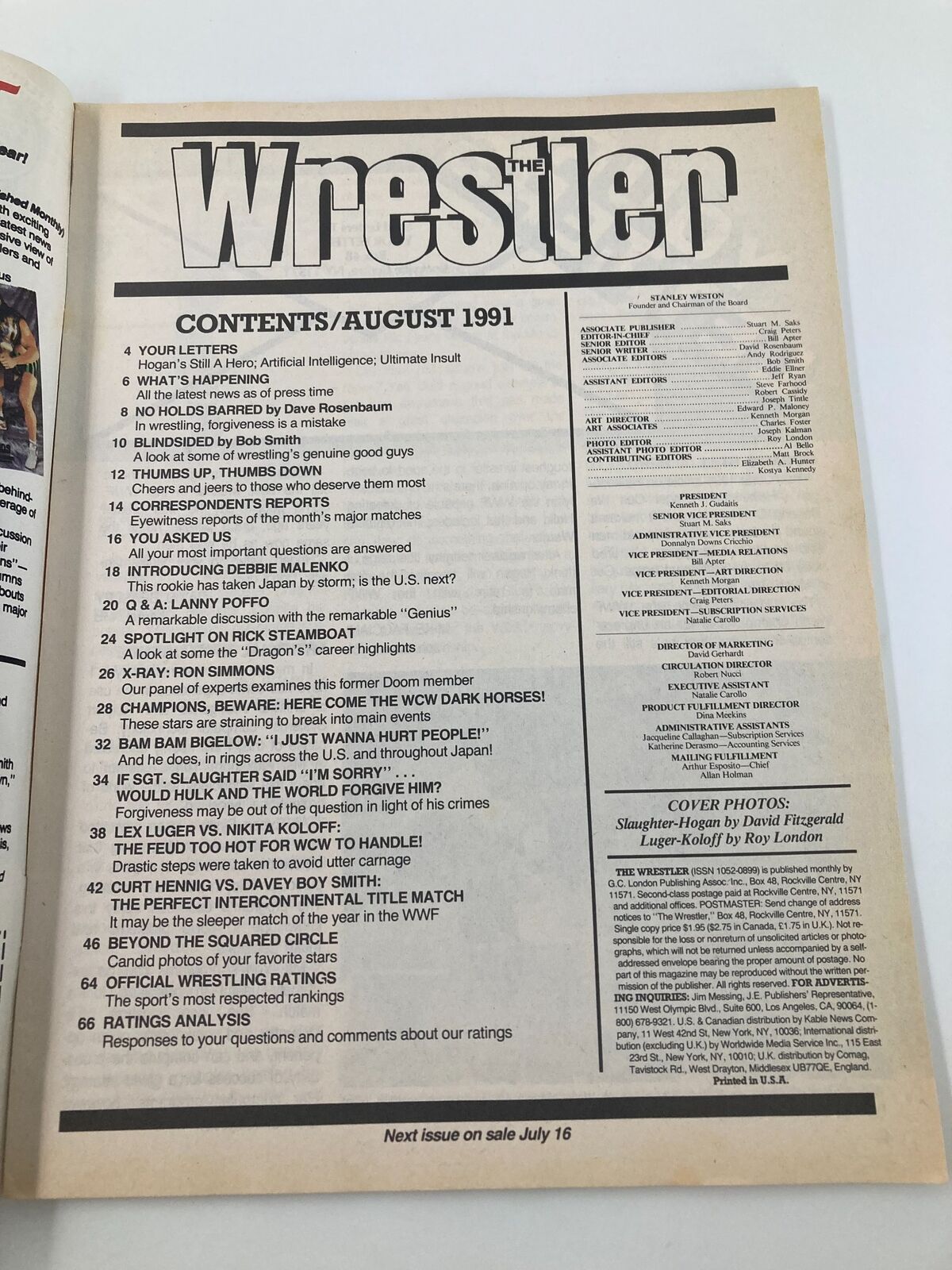 The Wrestler Magazine August 1991 Hulk Hogan and Sgt. Slaughter No Label