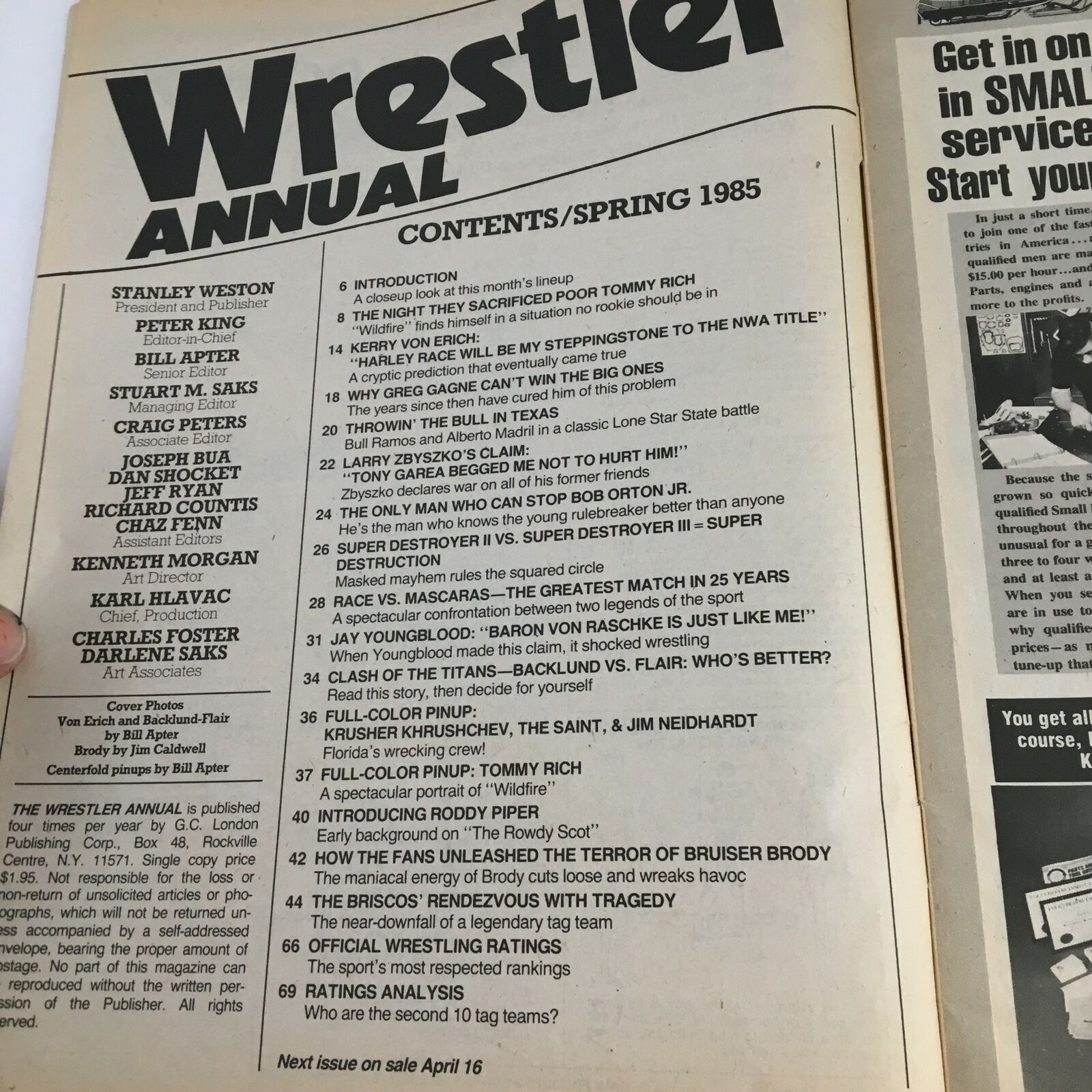 Wrestler Annual Spring 1985 Kerry Von Erich, Bob Backlund, Ric Flair,