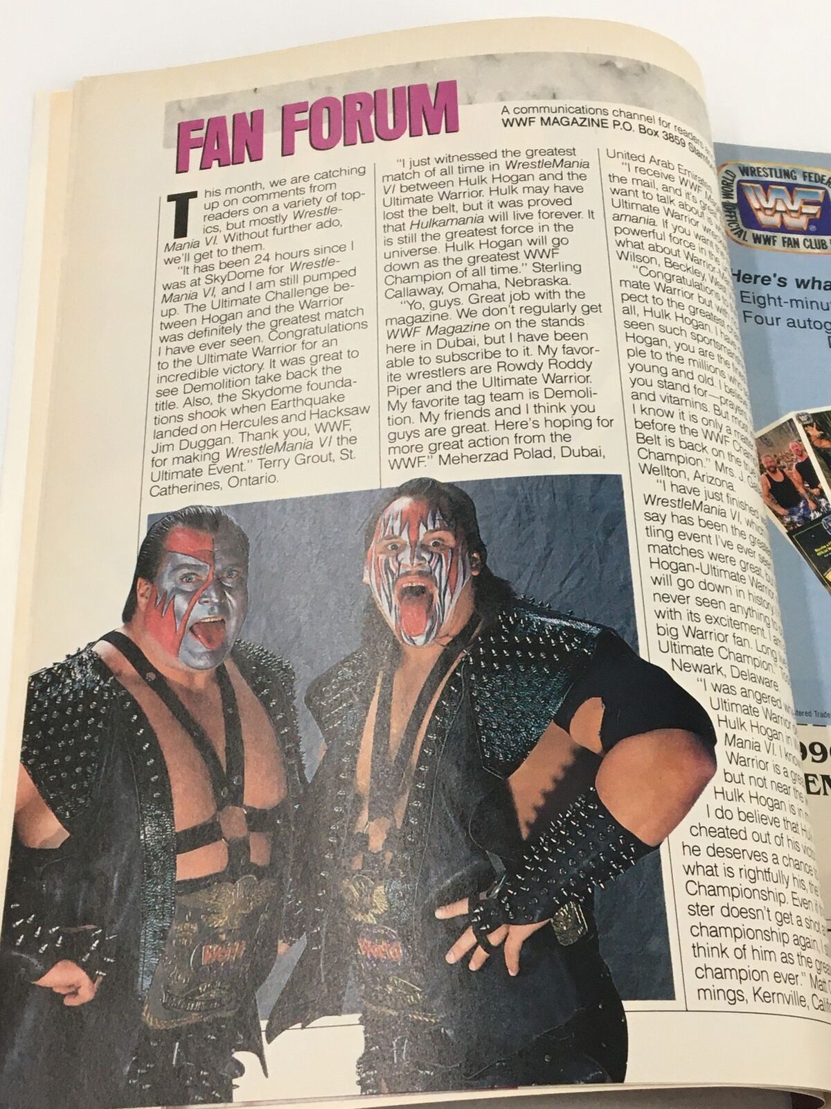 VTG WWF Magazine August 1990 Bret "Hitman" Hard & Jim "Anvil" Neidhart No Label