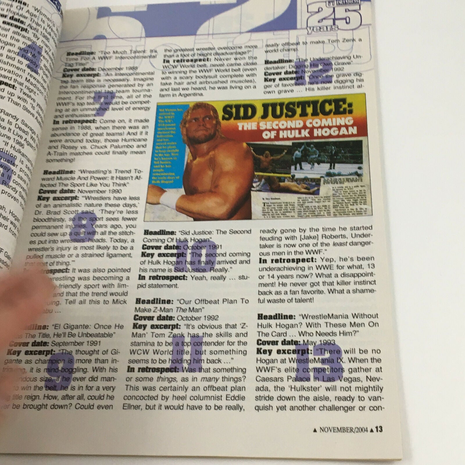 Featured article in Pro Wrestling Illustrated Magazine November 2004 discussing Sid Justice's role and his connection to Hulk Hogan.