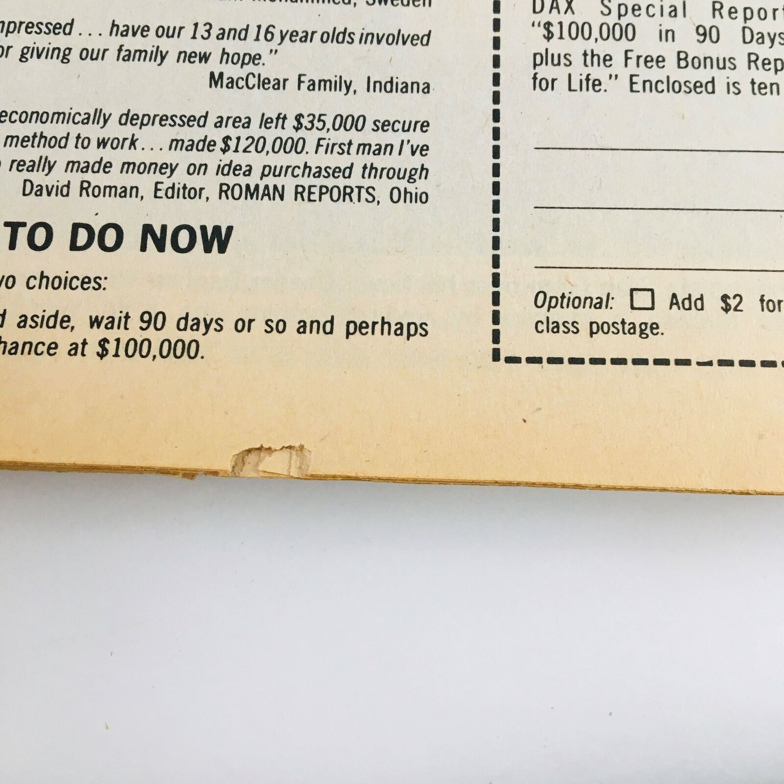 Additional detail from the back of Sports Review Wrestling Magazine February 1985 with small wear marks, highlighting its collectible nature.