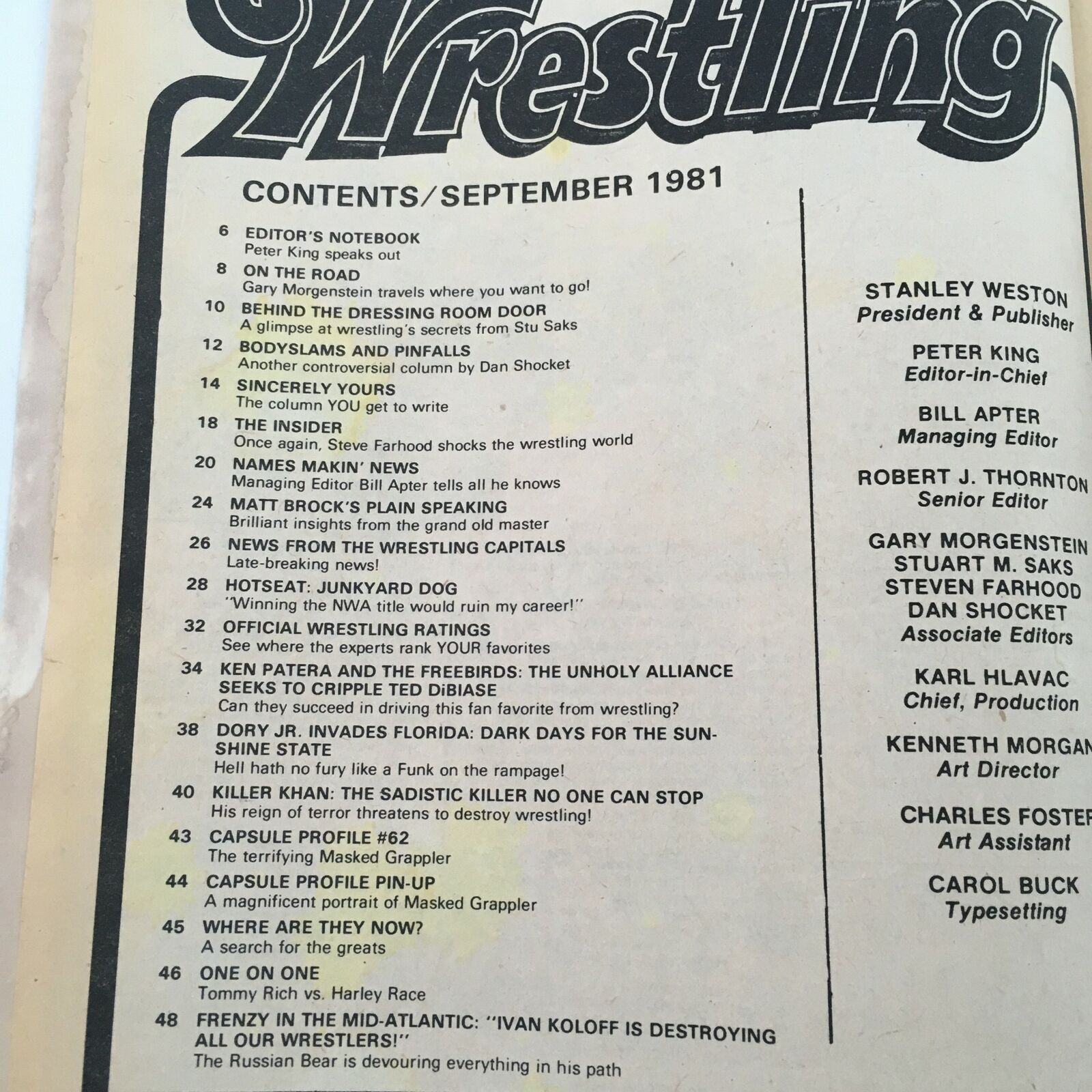 Inside Wrestling Magazine September 1981 Ivan Koloff, Ken Patera & The Freebirds