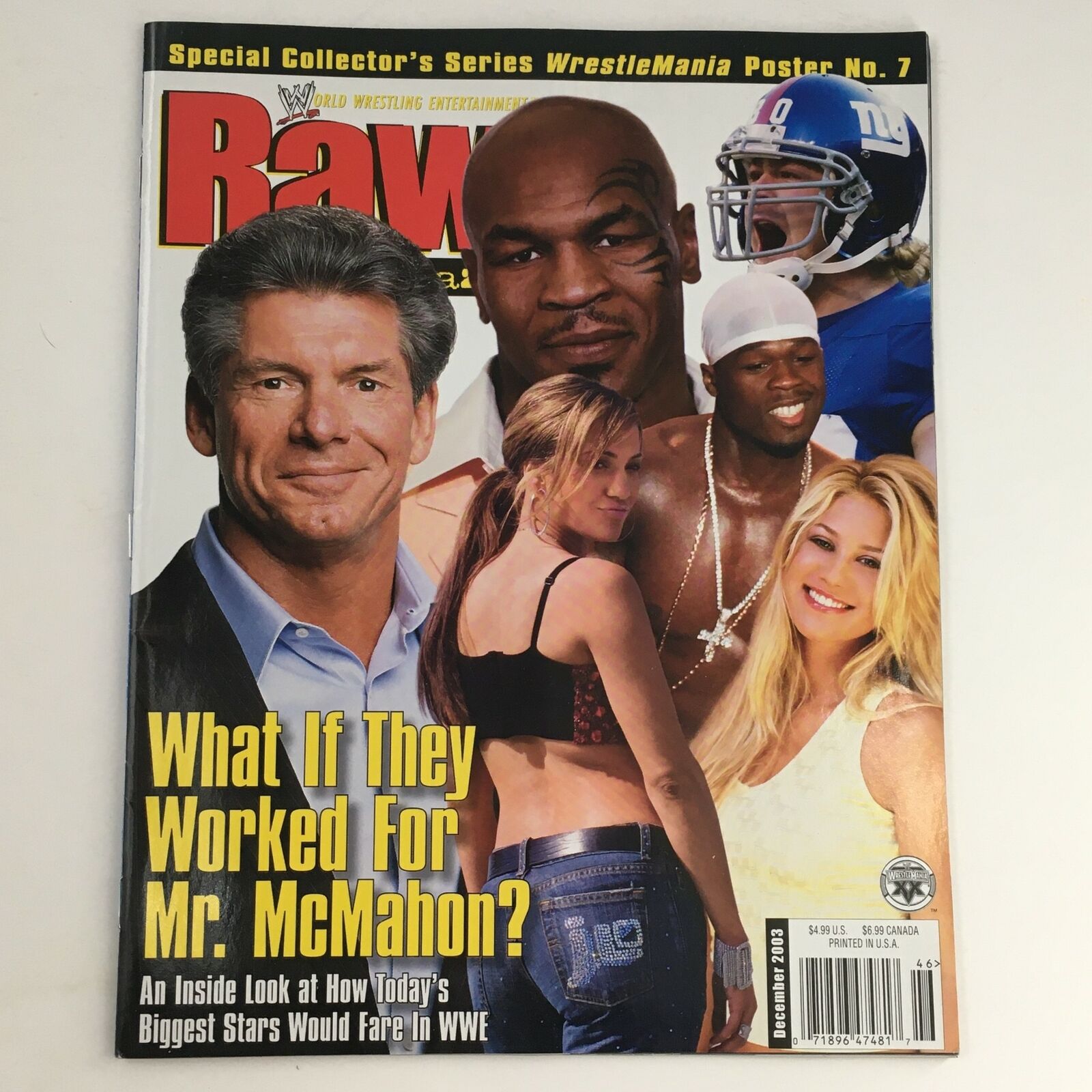 WWE Raw Magazine December 2003 Mr. McMahon, Hulk Hogan, w Poster No Label VG