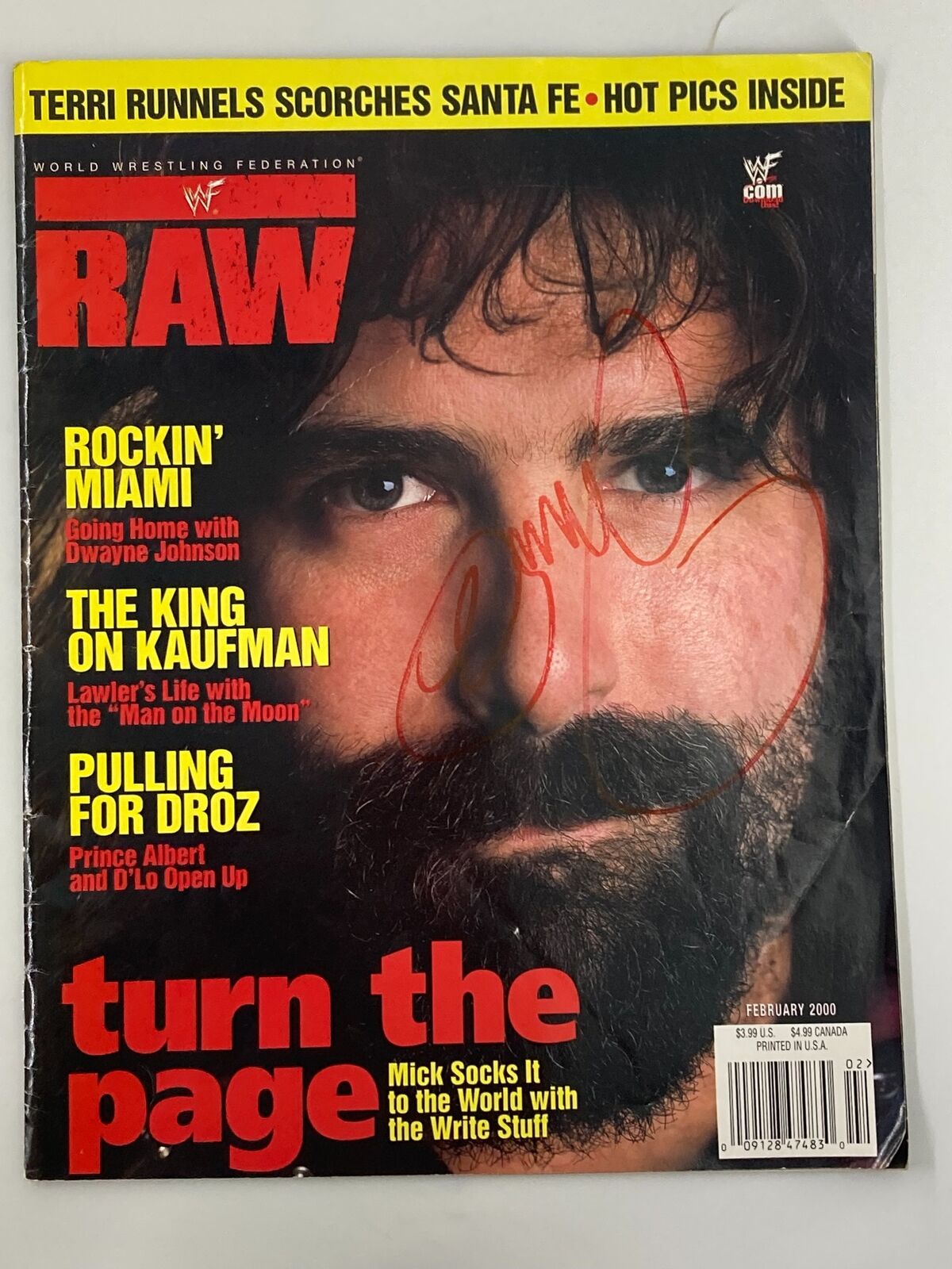 WWF Raw Magazine February 2000 Mick Foley No Poster Signed / Autographed