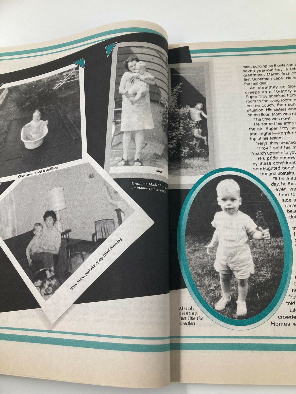 Magazine page from The Wrestler Presents Summer 1998 featuring childhood photographs, showcasing nostalgic memories related to wrestling culture.