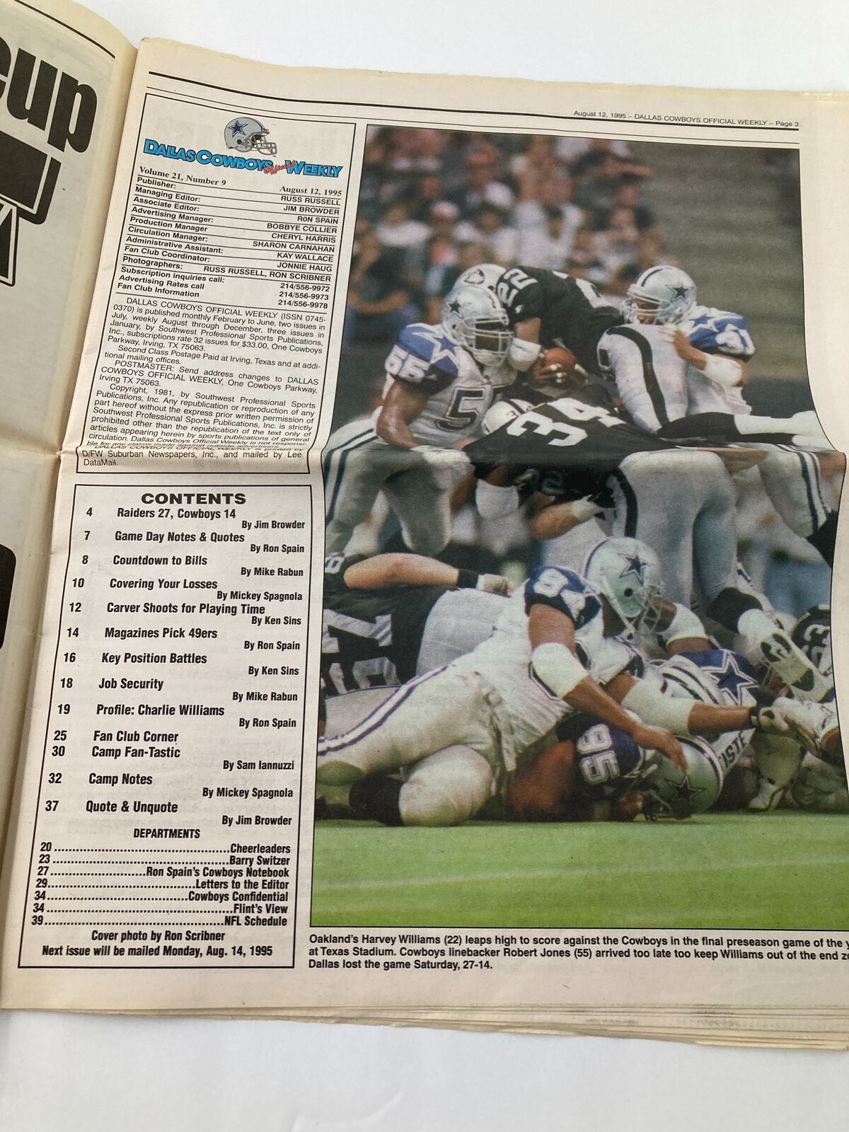 Dallas Cowboys Weekly Newspaper August 12 1995 Vol 21 #9 Shante Carver