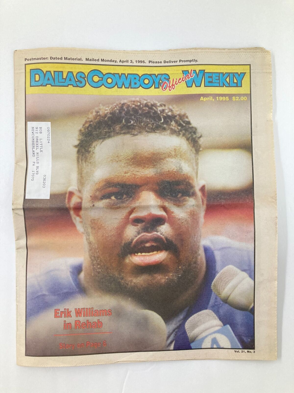 Dallas Cowboys Weekly Newspaper April 1995 Vol 21 #3 Erik Williams in Rehab