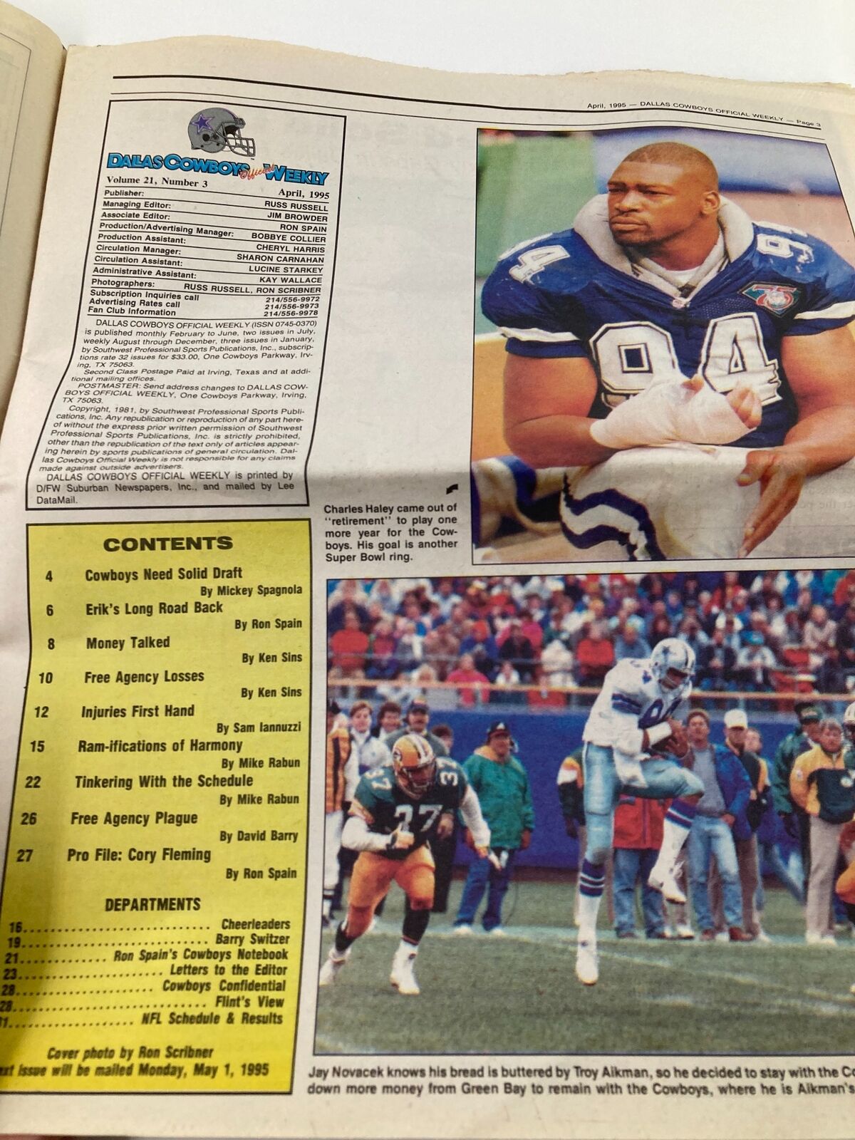 Dallas Cowboys Weekly Newspaper April 1995 Vol 21 #3 Erik Williams in Rehab