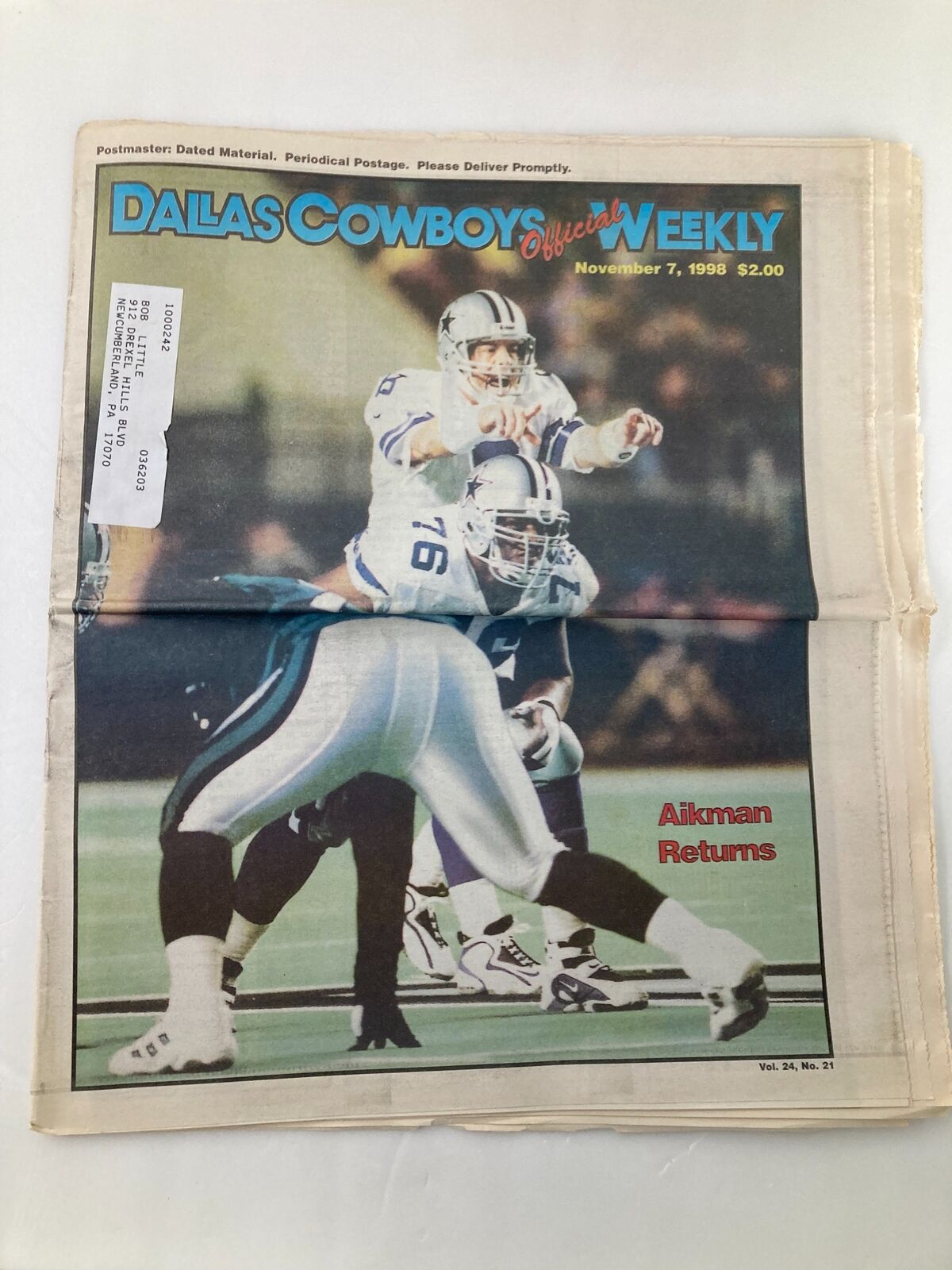 Dallas Cowboys Weekly Newspaper November 7 1998 Vol 24 #21 Troy Aikman Returns