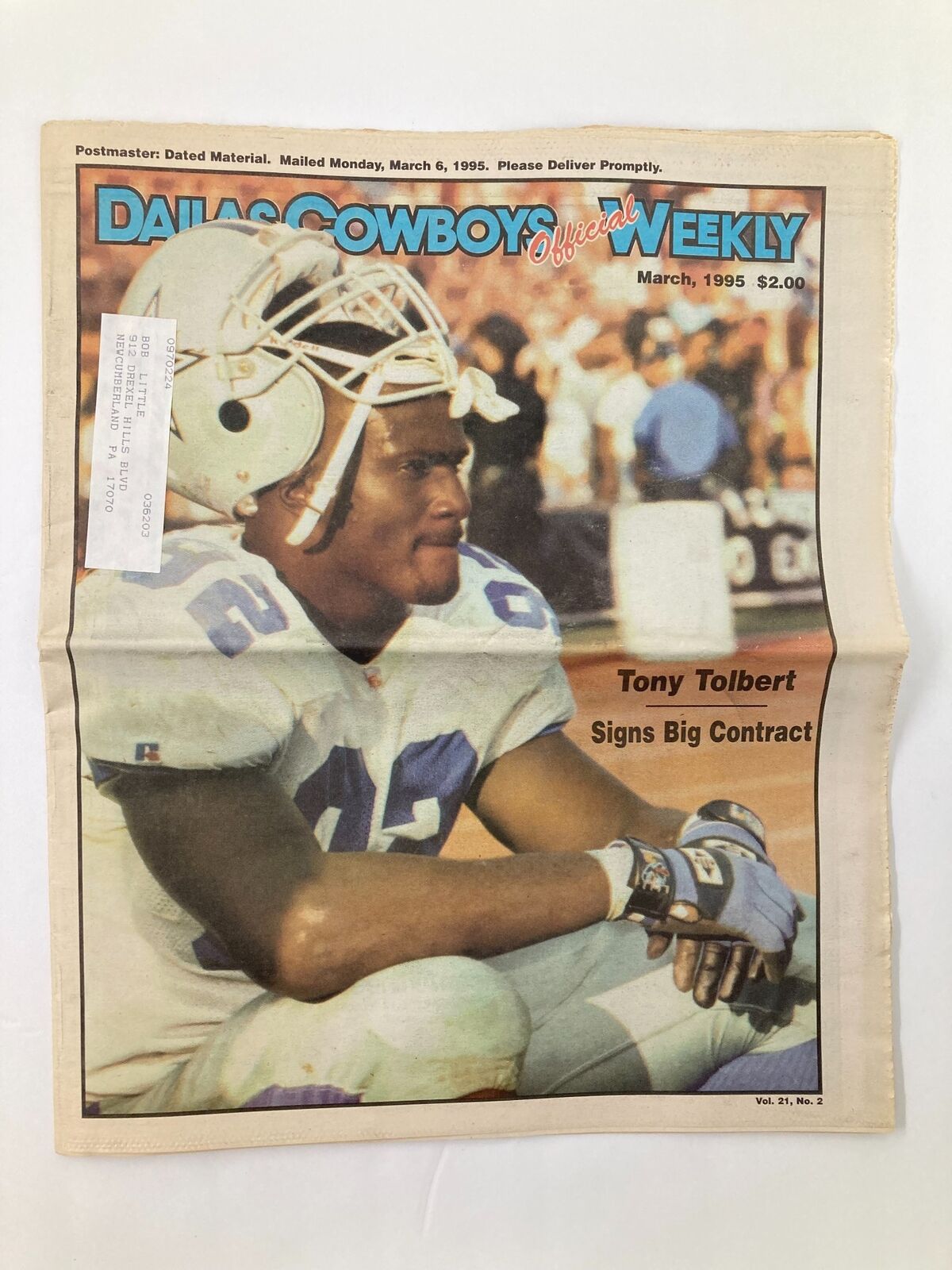 Dallas Cowboys Weekly Newspaper March 1995 Vol 21 #2 Tony Tolbert Big  Contract