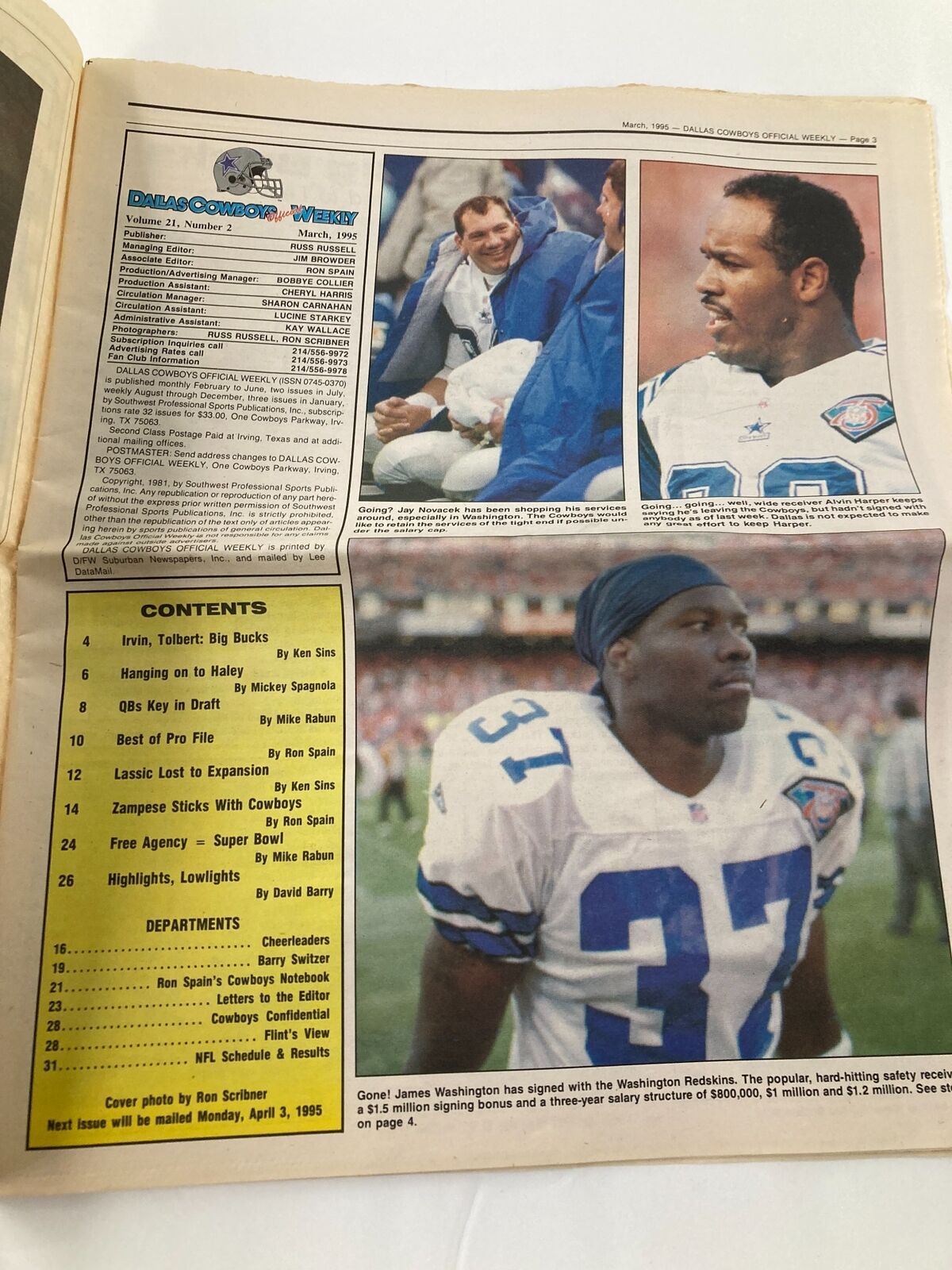 Dallas Cowboys Weekly Newspaper March 1995 Vol 21 #2 Tony Tolbert Big  Contract