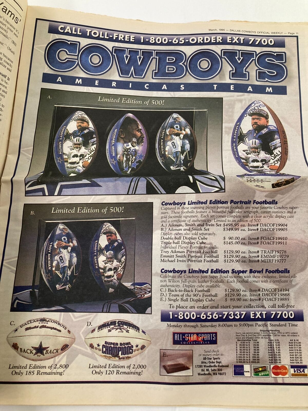 Dallas Cowboys Weekly Newspaper March 1995 Vol 21 #2 Tony Tolbert Big  Contract