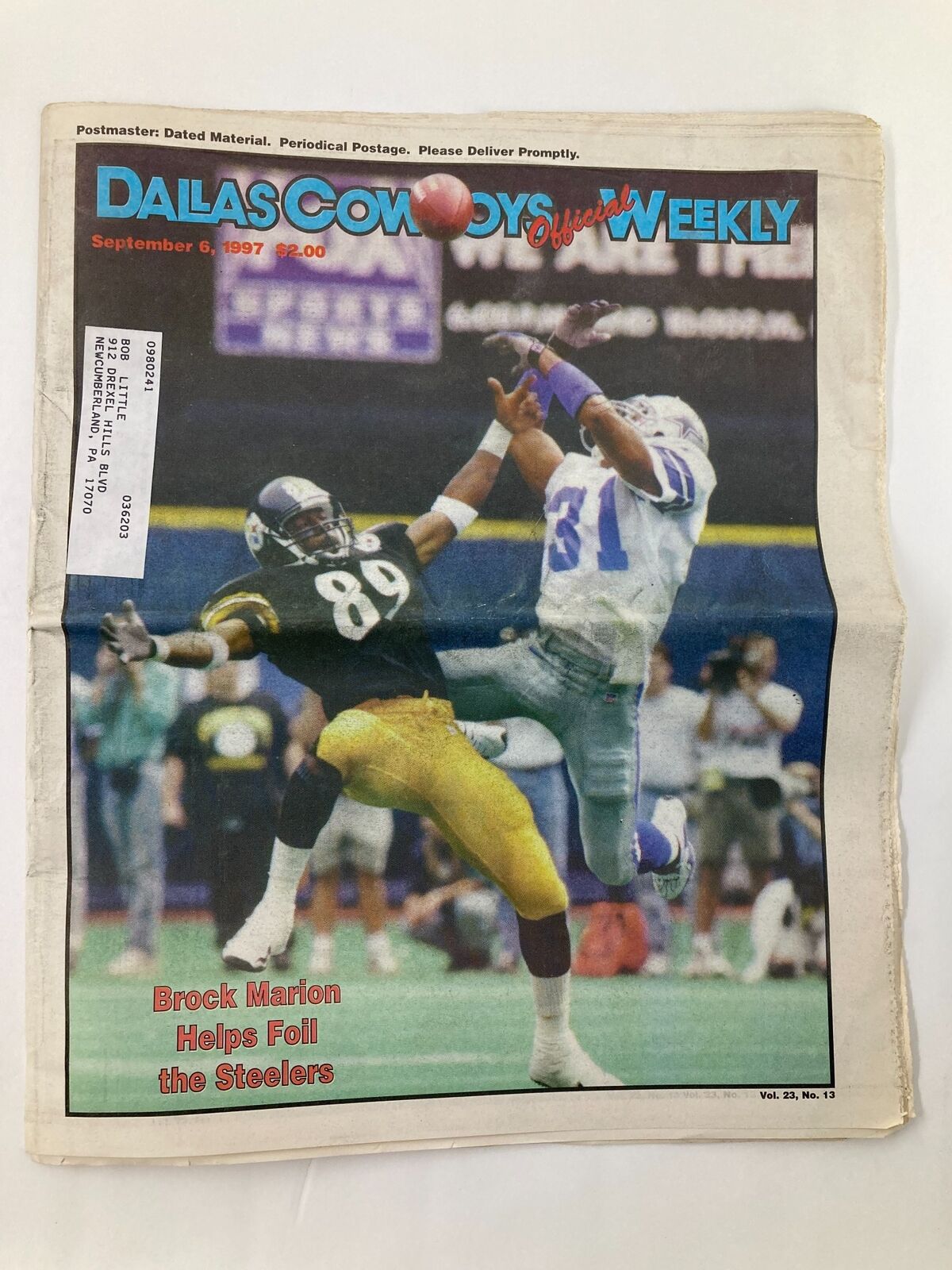 Dallas Cowboys Weekly Newspaper September 6 1997 Vol 23 #13 Brock Marion