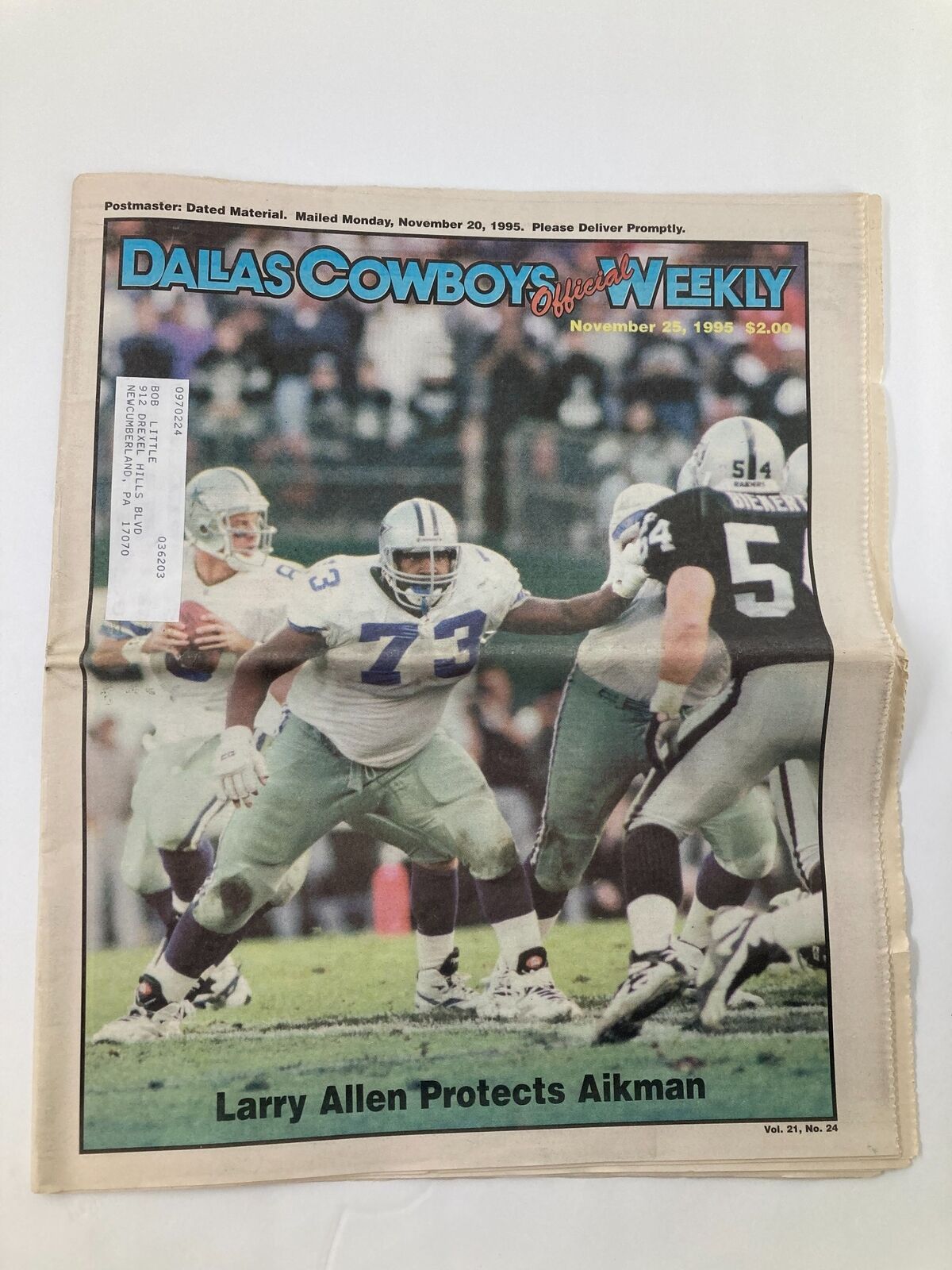 Dallas Cowboys Weekly Newspaper December 25 1995 Vol 21 #24 Larry Allen