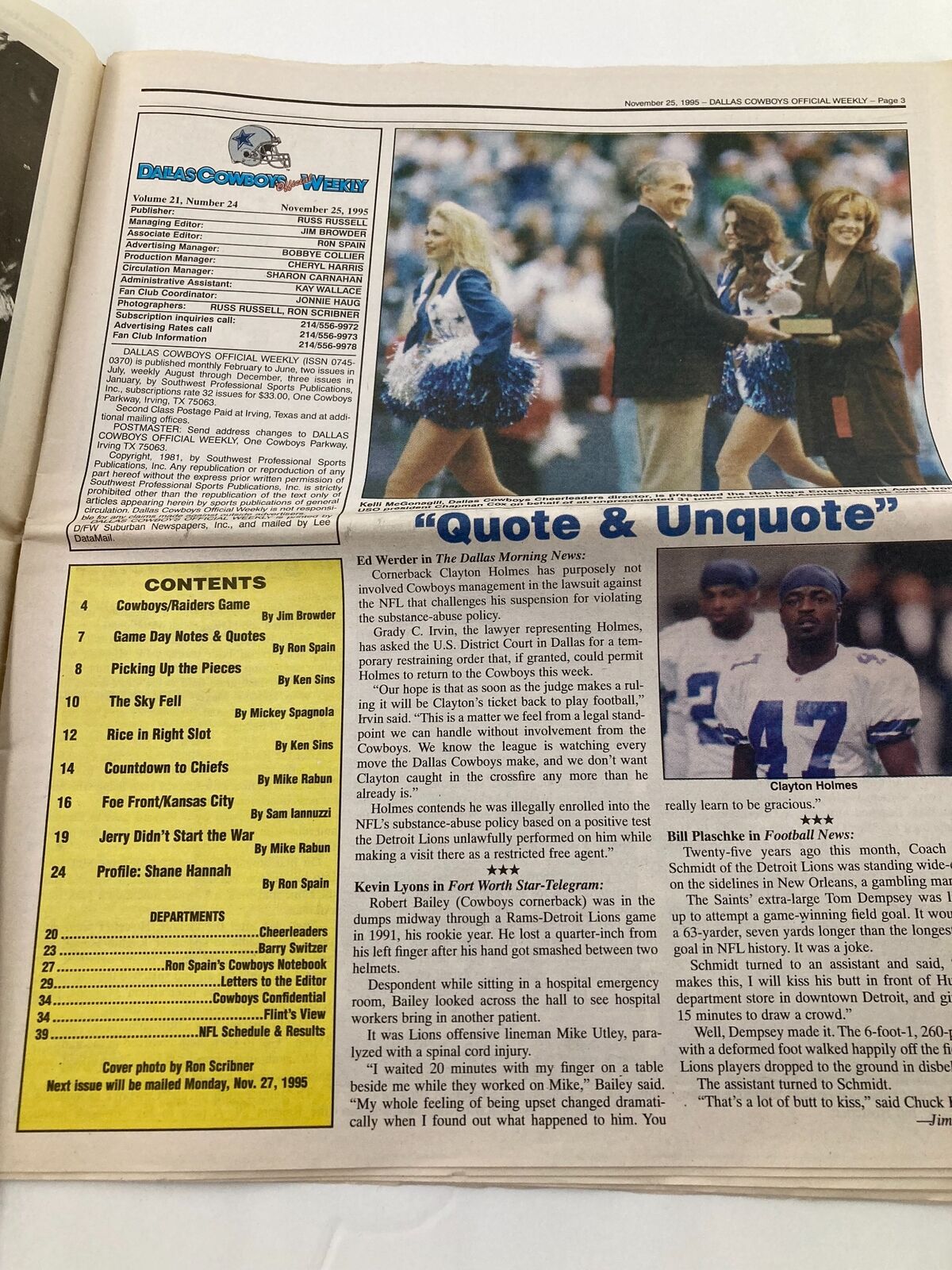 Dallas Cowboys Weekly Newspaper December 25 1995 Vol 21 #24 Larry Allen