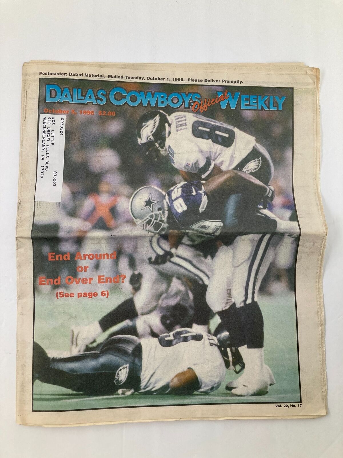 Dallas Cowboys Weekly Newspaper October 5 1996 Vol 22 #17 Cowboys vs Eagles