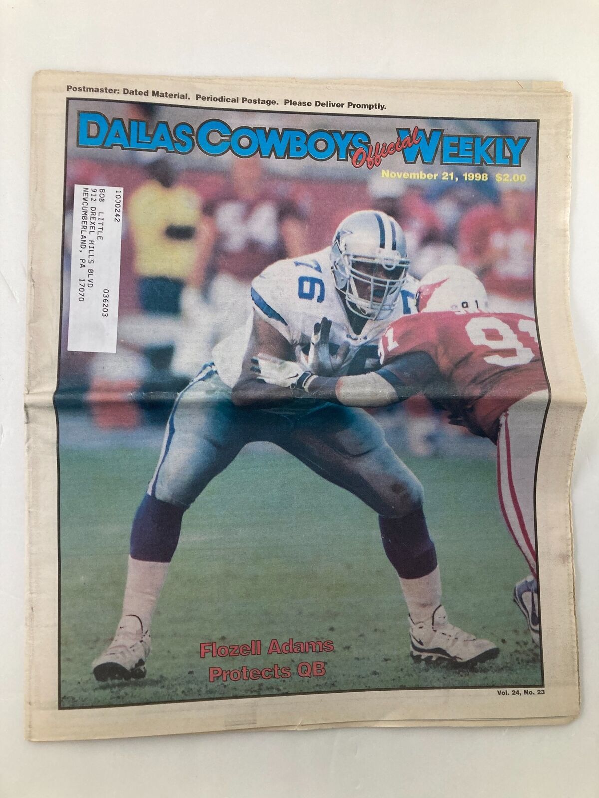 Dallas Cowboys Weekly Newspaper November 21 1998 Vol 24 #23 Flozell Adams