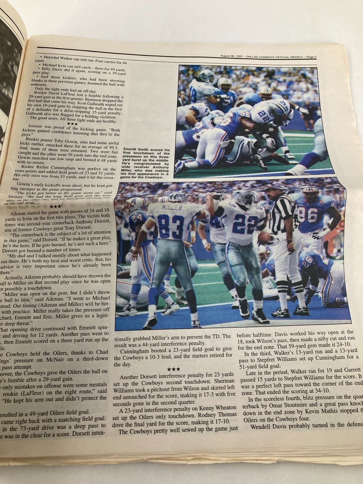 Dallas Cowboys Weekly Newspaper August 30 1997 Vol 23 #12 Emmitt Smith Touchdown