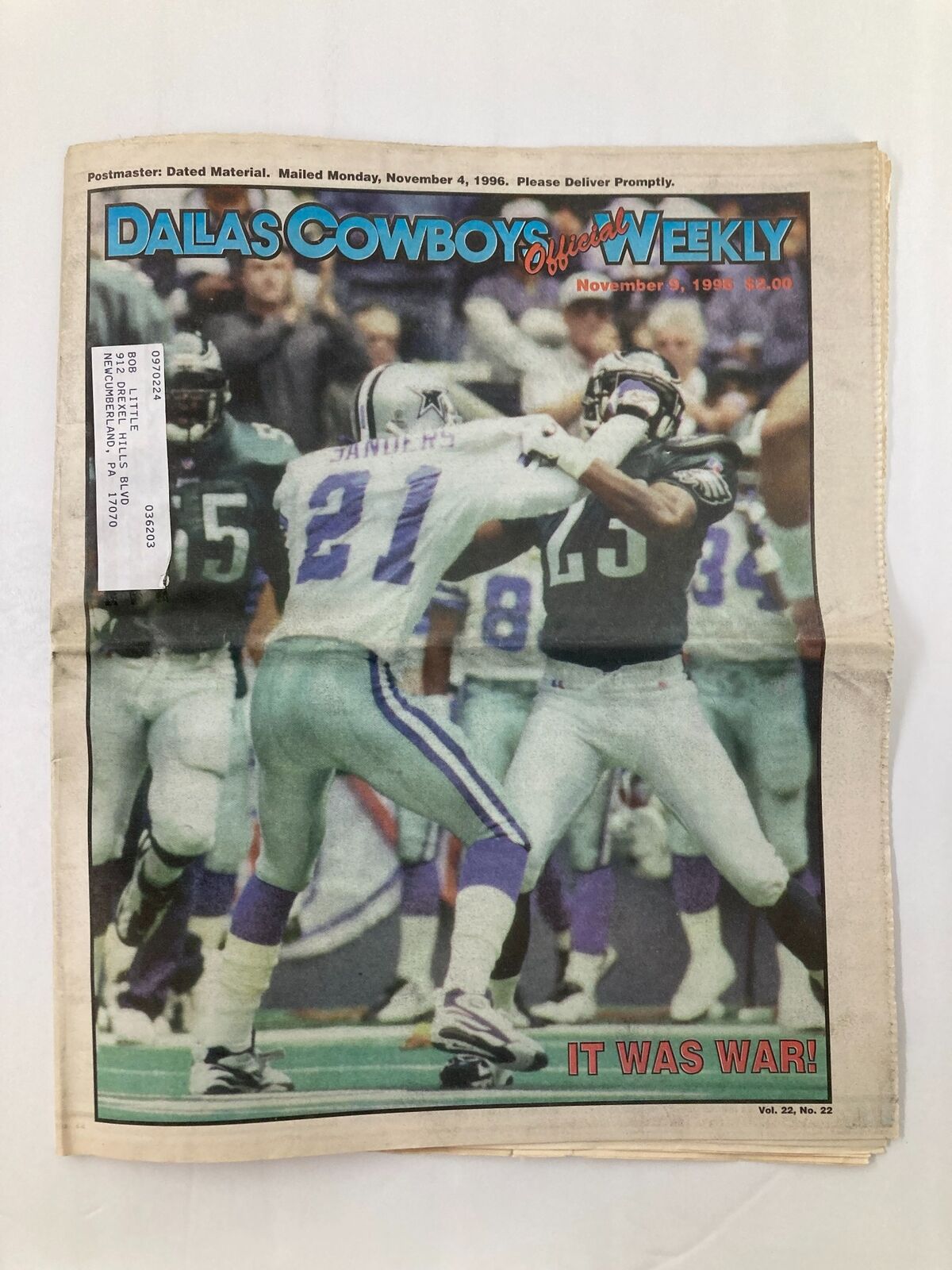 Dallas Cowboys Weekly Newspaper November 9 1996 Vol 22 #22 Troy Aikman