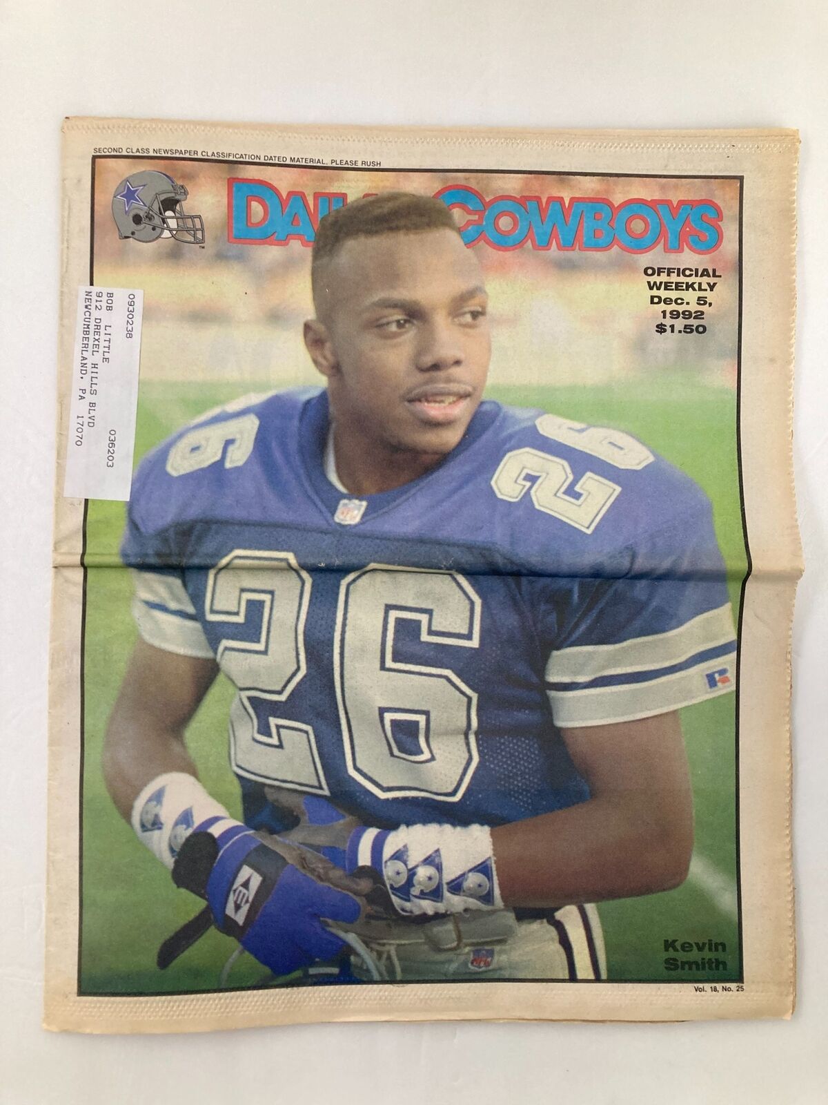 Dallas Cowboys Weekly Newspaper December 5 1992 Vol 18 #25 Kevin Smith