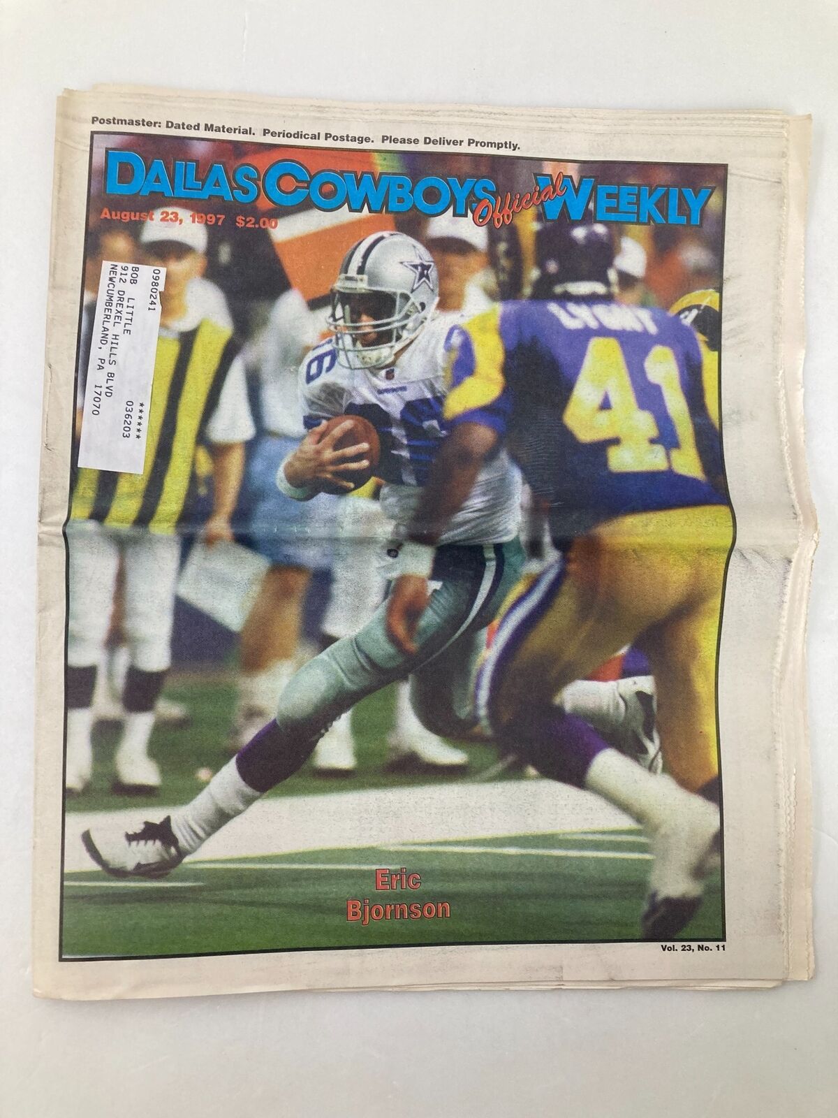 Dallas Cowboys Weekly Newspaper August 23 1997 Vol 23 #11 Eric Bjornson