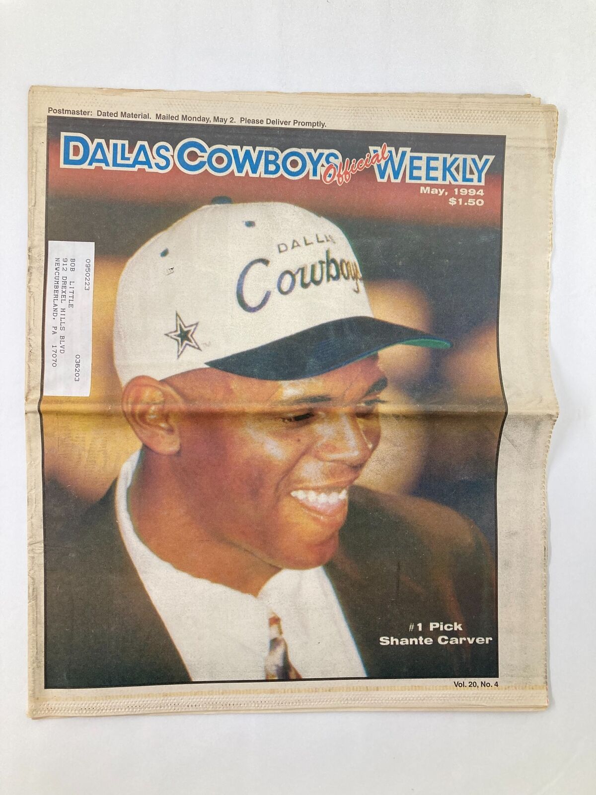 Dallas Cowboys Weekly Newspaper May 1994 Vol 20 #4 Shante Carver #1 Pick