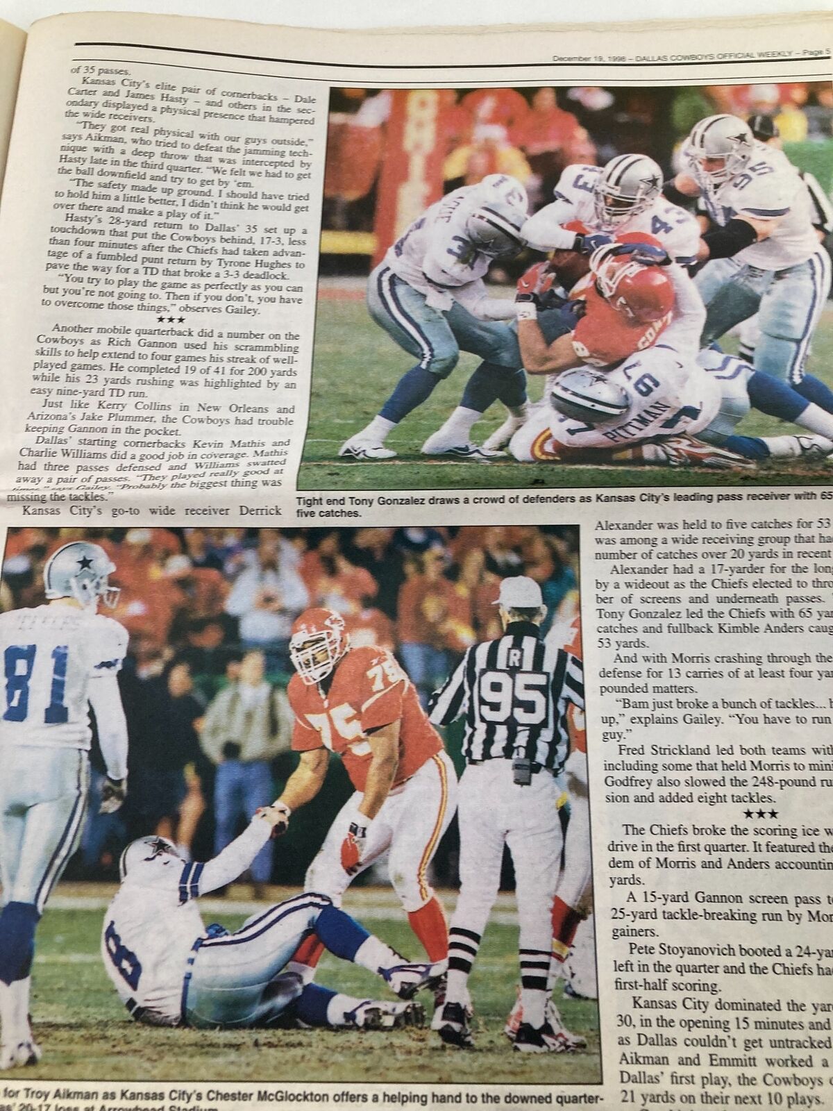 Dallas Cowboys Weekly Newspaper December 16 1998 Vol 24 #27 Kevin Mathis