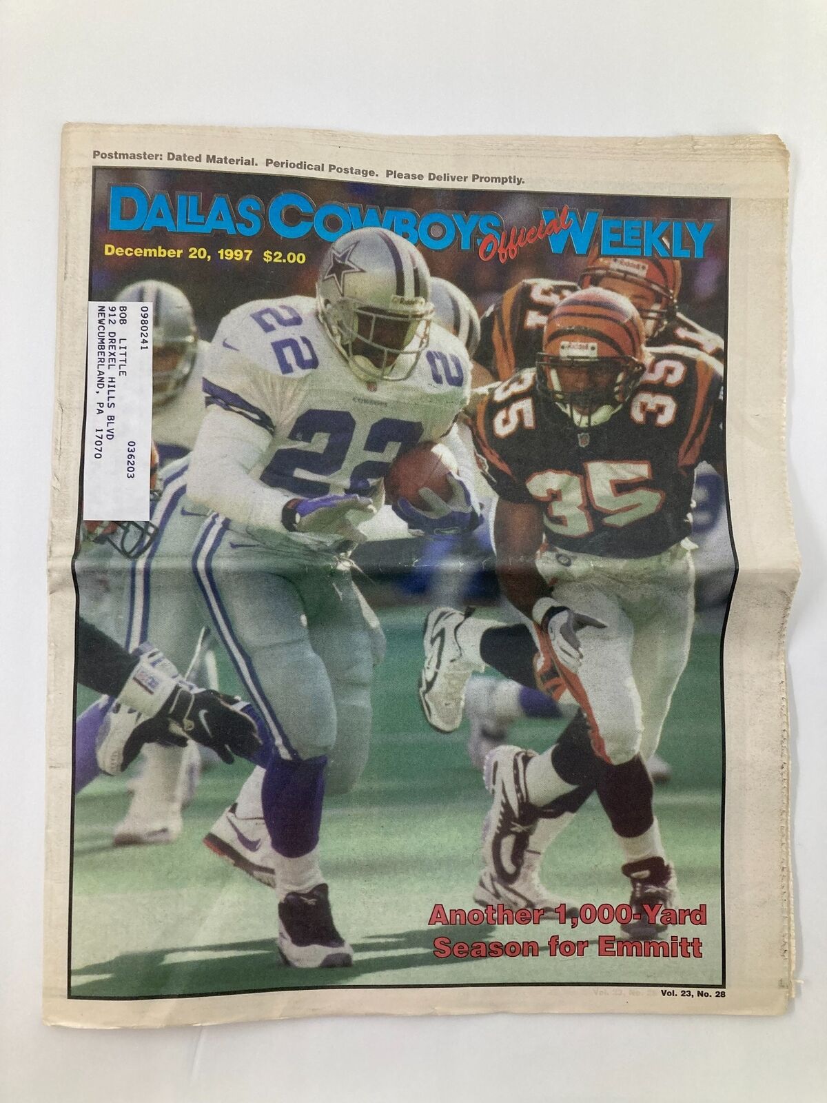 Dallas Cowboys Weekly Newspaper December 20 1997 Vol 23 #28 Emmitt Smith