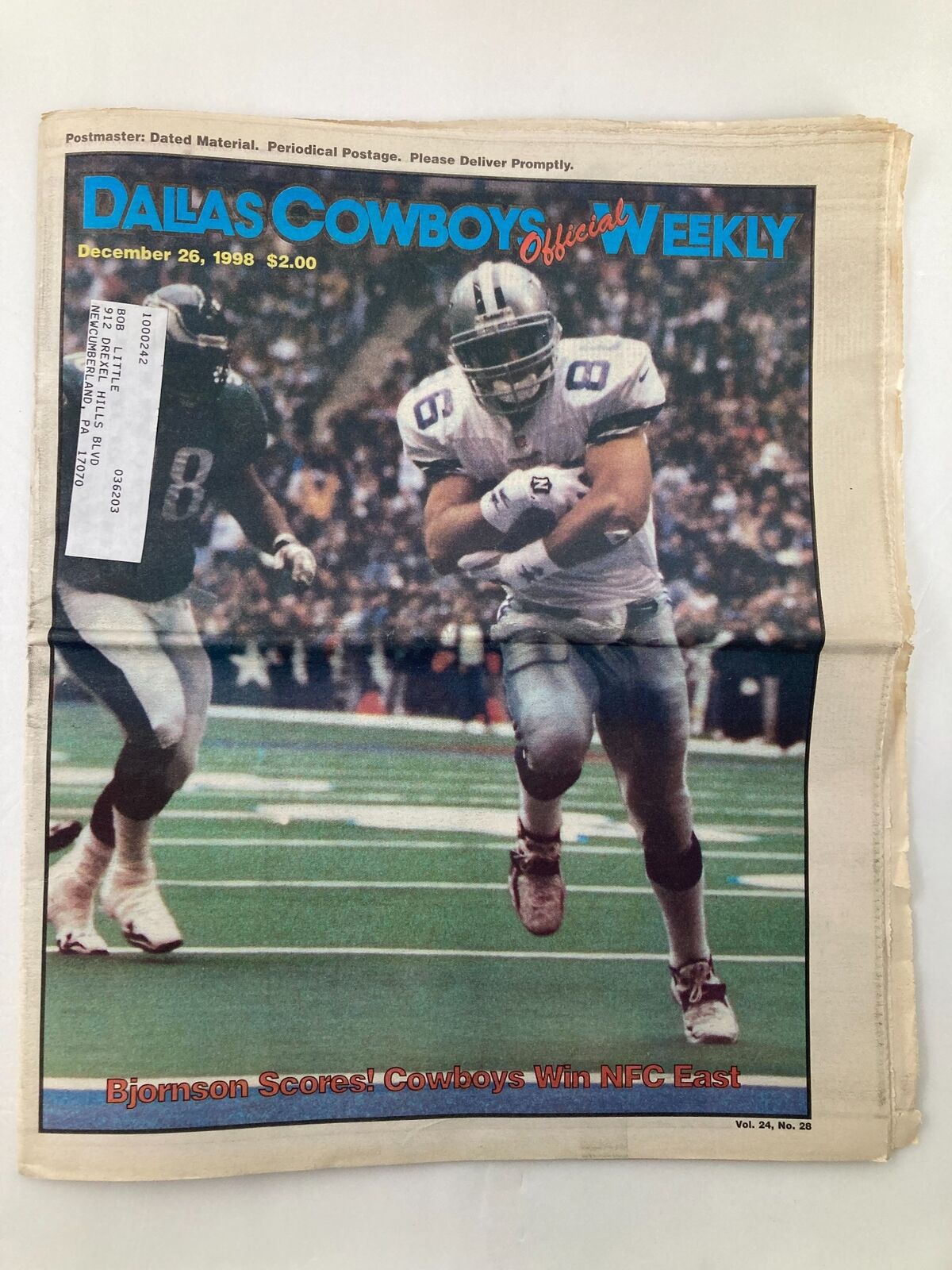 Dallas Cowboys Weekly Newspaper December 26 1998 Vol 24 #28 Eric Bjornson