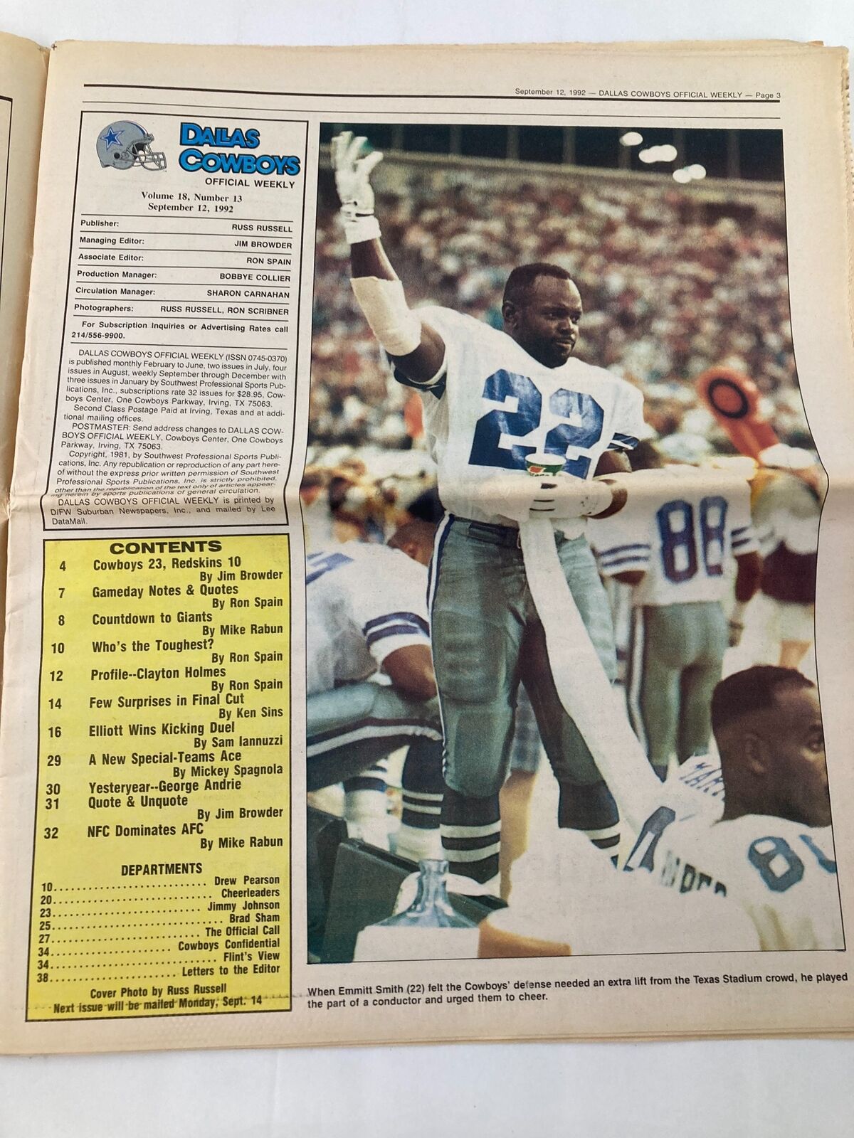 Dallas Cowboys Weekly Newspaper September 12 1992 Charles Haley & Mark Rypien